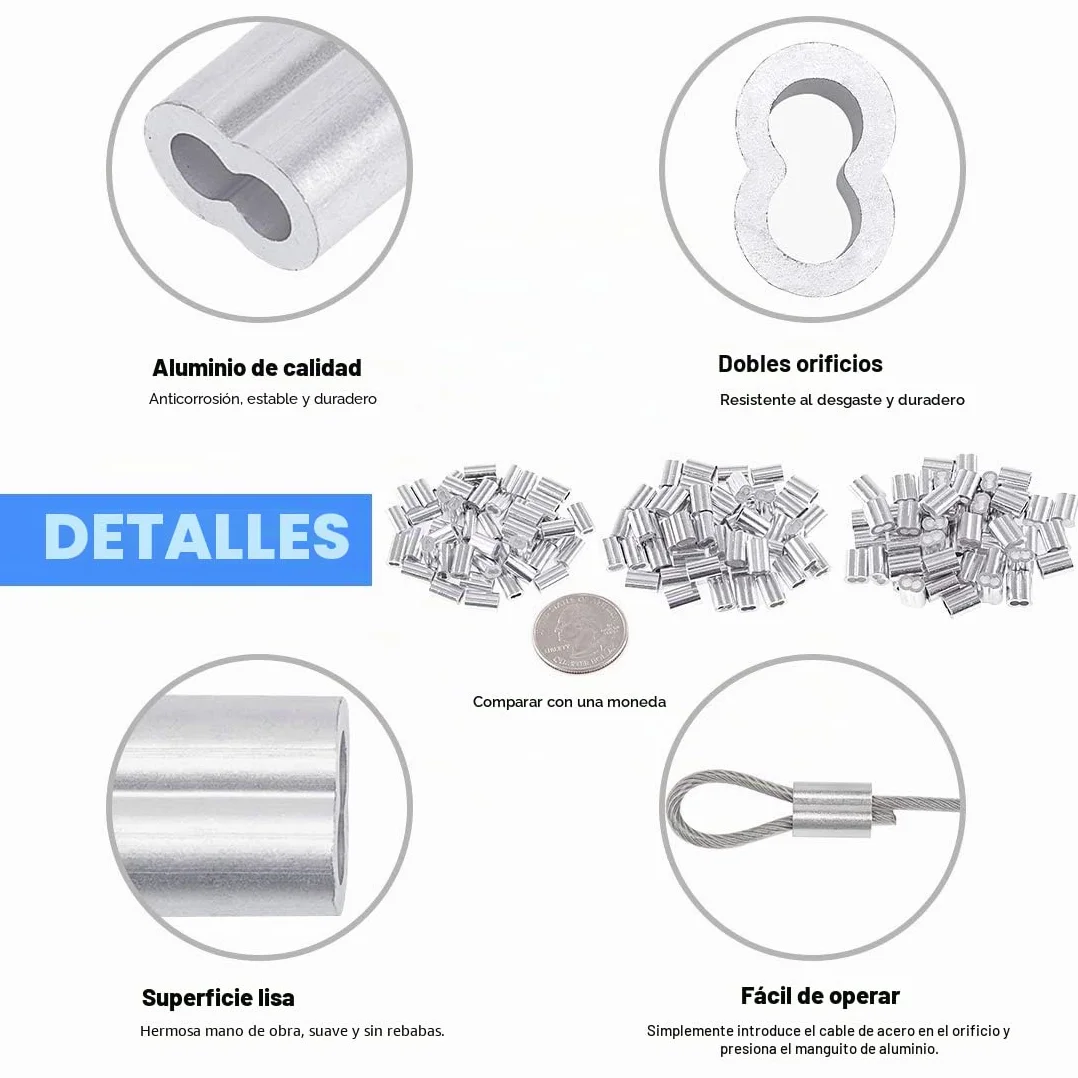 Glarks Crimpadora de cable de alambre, hasta 2,2 mm, 150 unidades, 3 tamaños, aluminio de doble manguito