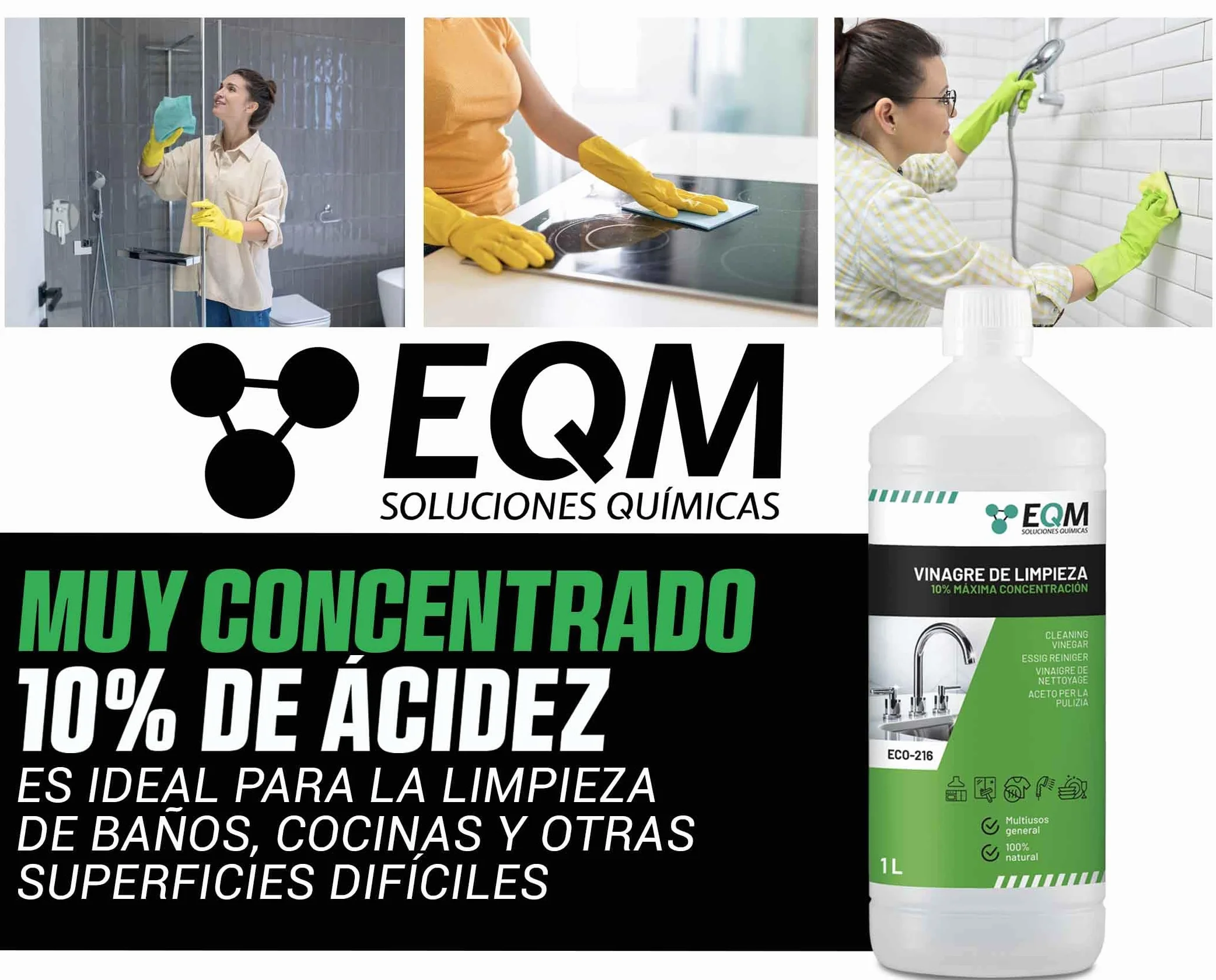 Vinagre de Limpieza Concentrado 1L 10º Acidez 100% Natural Limpiador Multiusos Hogar