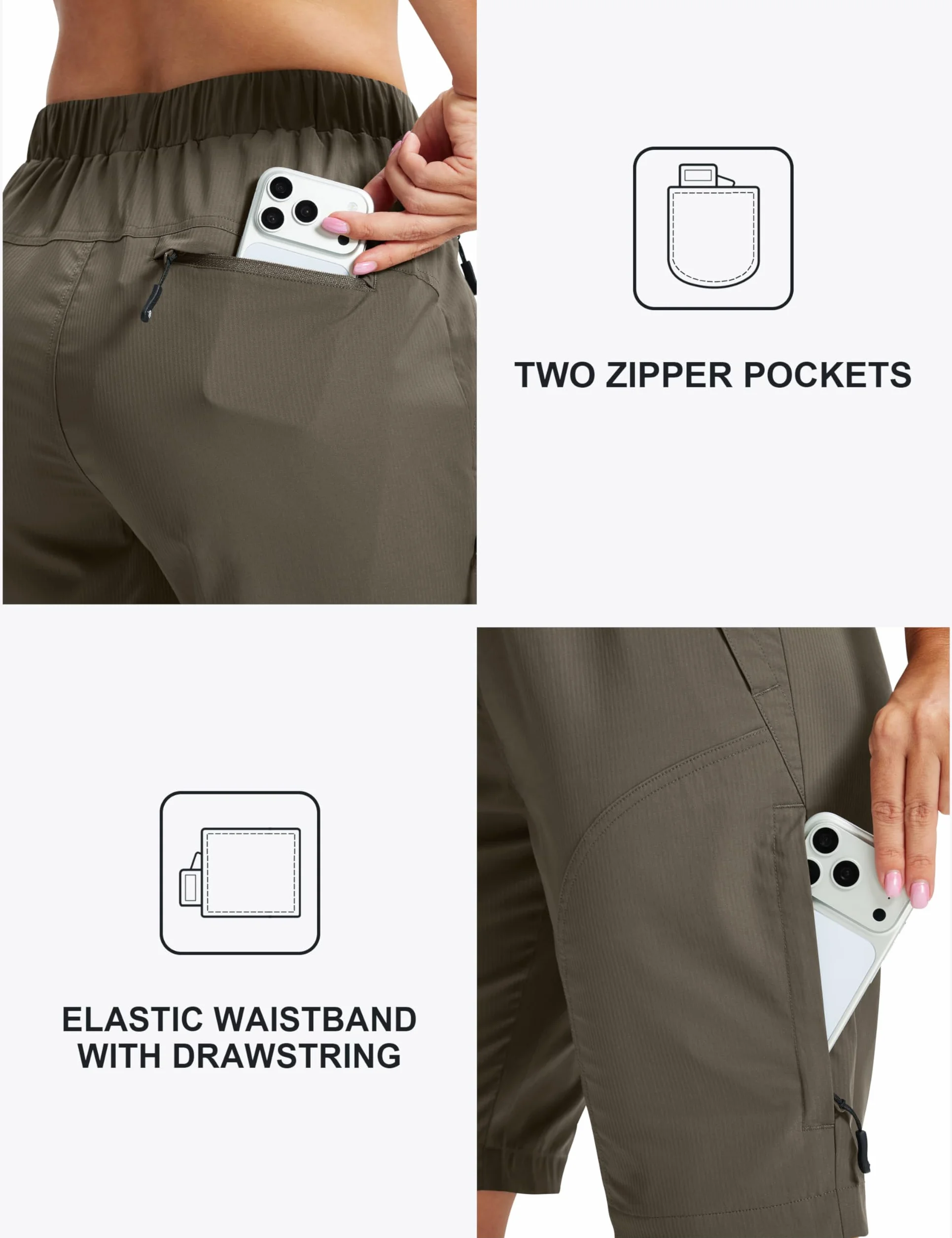 MoFiz Pantalones Cortos de Trekking Mujer Bermudas Secado Rápido 3/4 Pantalones de Senderismo Acampada Marcha Safari Deporte Shorts con 5 Bolsillos