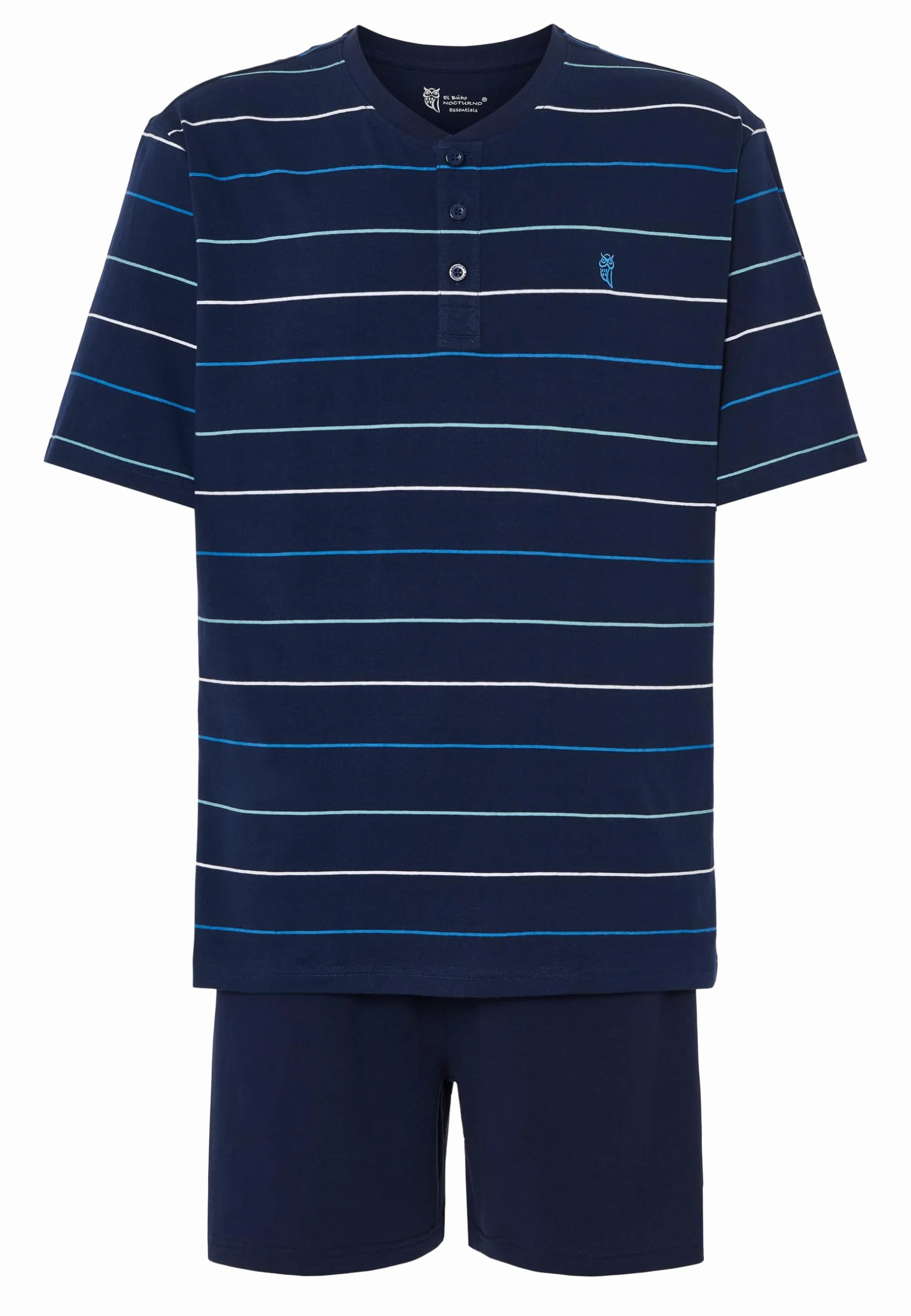 El Búho Nocturno Pijama Hombre Verano Manga Corta - Algodón 100% o Mezcla - Tela Chaqueta Abierto Botones Judo o Punto Fresquito - Ropa Dormir Corto Rayas Bolsillos