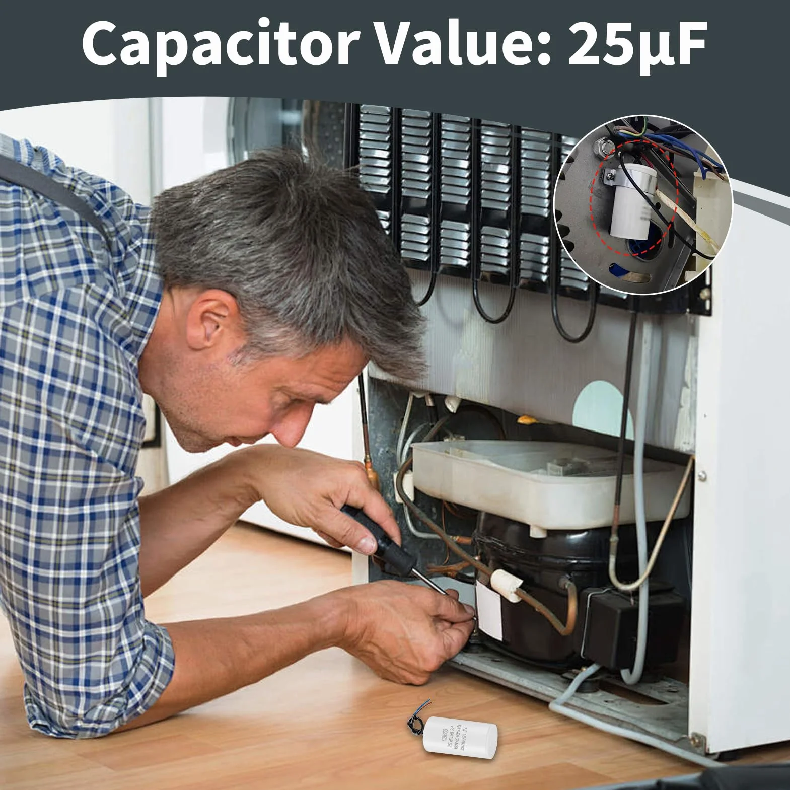 CBB60 25uf 450v 50/60Hz Condensador Arranque Motor 2 Piezas