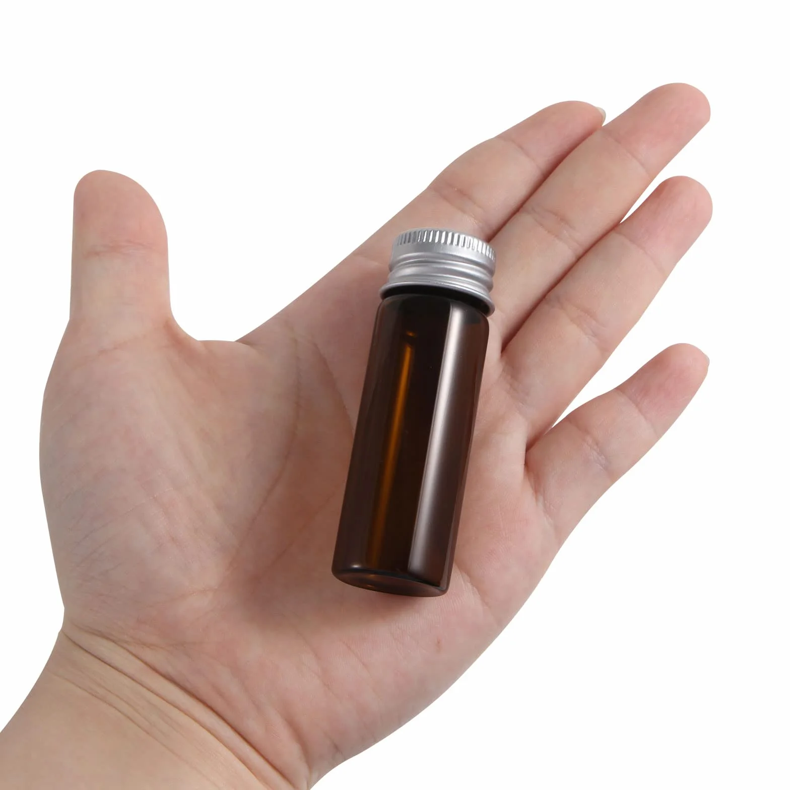 Ámbar Viales de Vidrio 15 ml con Tapones de Rosca y Tapas Interiores de Plástico, Vial de Muestra de Líquido Marrón Pequeño, 50 Unidades