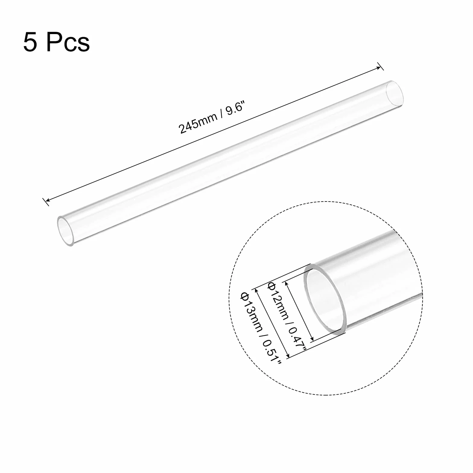 sourcing map Tubo de Plástico Policarbonato Rígido Transparente 12mm ID 13mm OD 245mm Alto Impacto