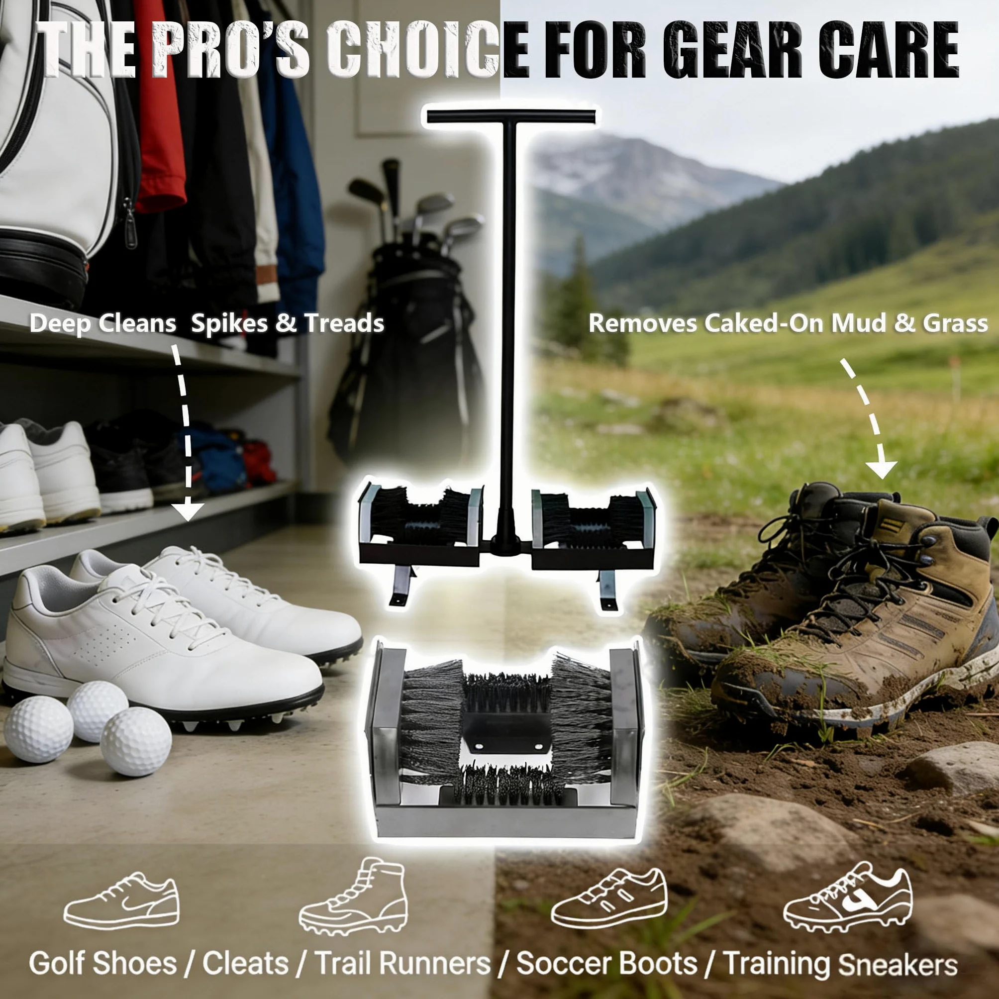 Limpiador de zapatos, rascador de barro para botas con cabezal de cepillo de nailon para eliminar eficazmente el barro, el aguanieve y la nieve; ideal para campos de golf y uso en ranchos