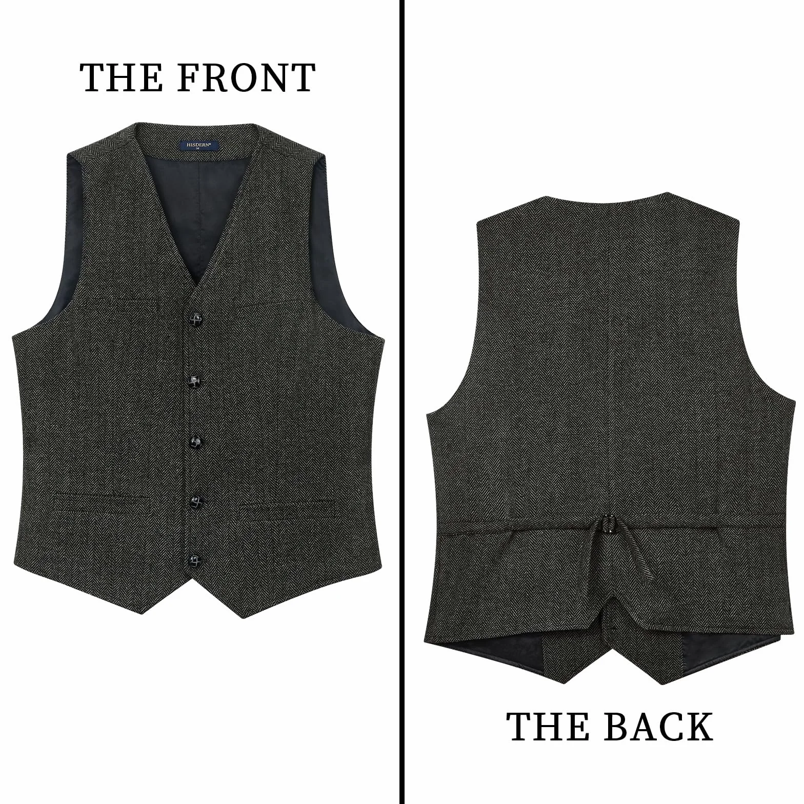 HISDERN Chaleco Traje Hombre Vintage Casual Chaleco Tweed de Lana Hombre para Boda Negocios con Bolsillos