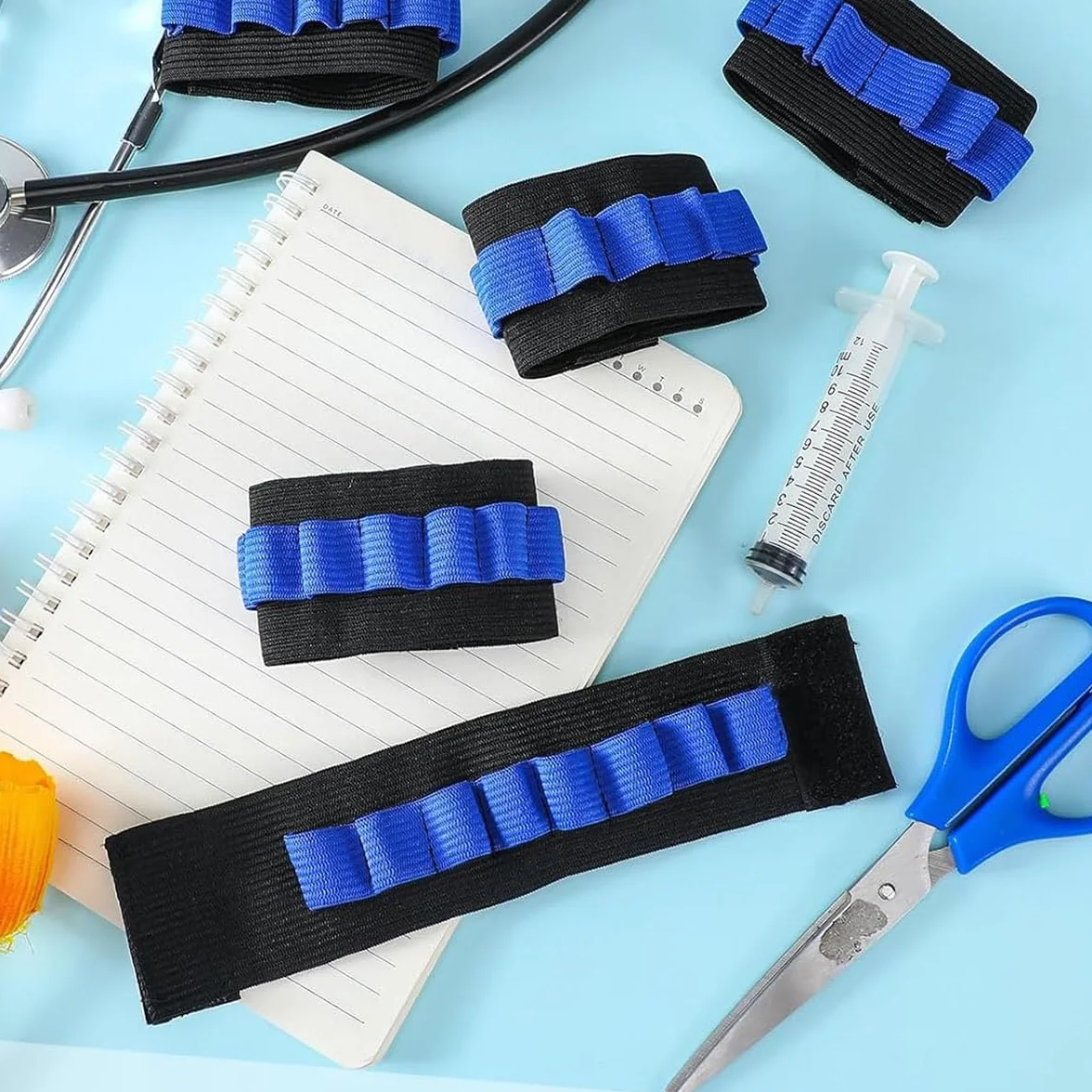 Soporte de tubo de extracción de sangre, muñequeras para flebotomía, capacidad 8 tubos, negro y azul