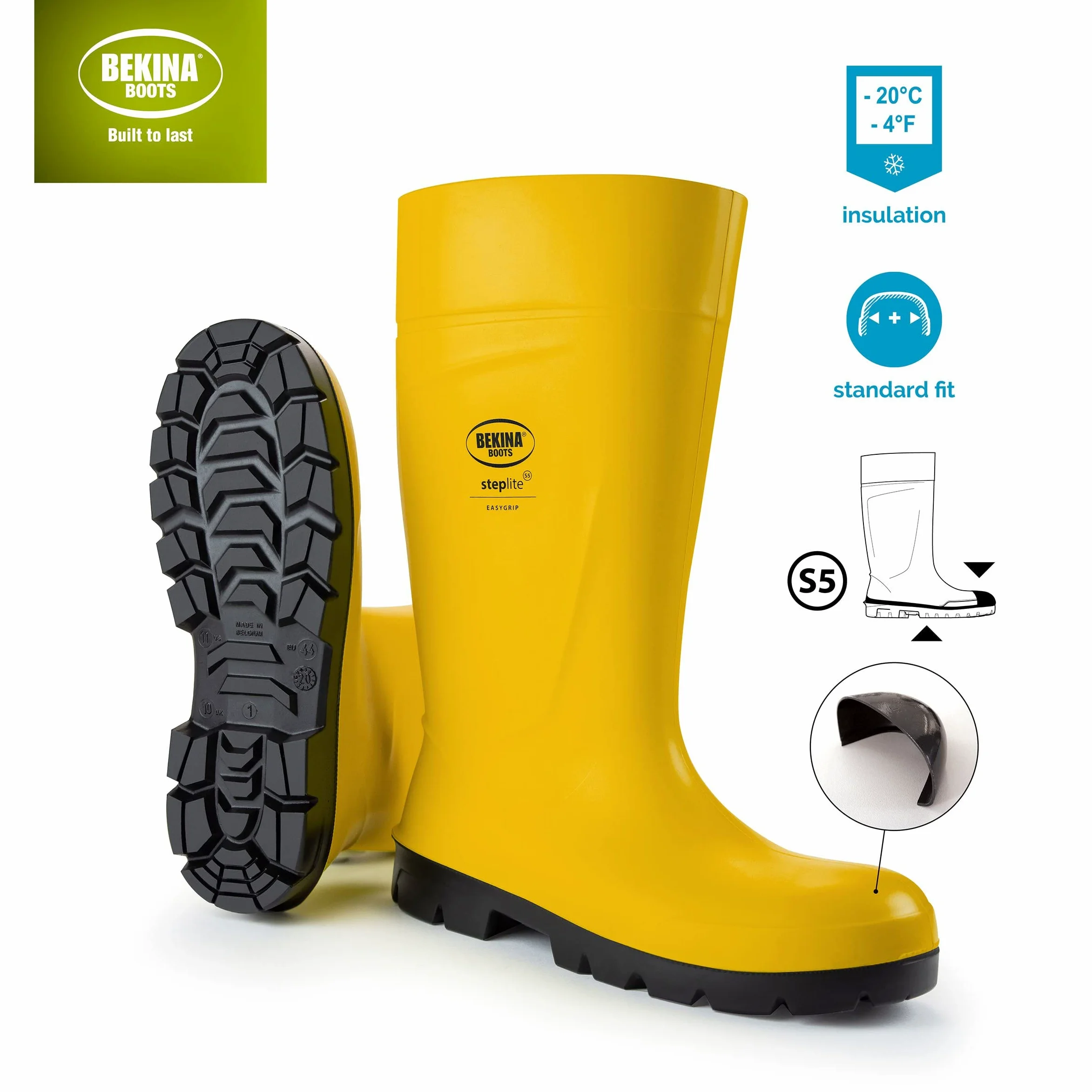 Botas de Seguridad, Hombres, con Puntera y Suela de Acero de Seguridad, Poliuretano, Muy Ligeras, Incl. Plantilla para pies Calientes y Secos, Amarillo, EU 43