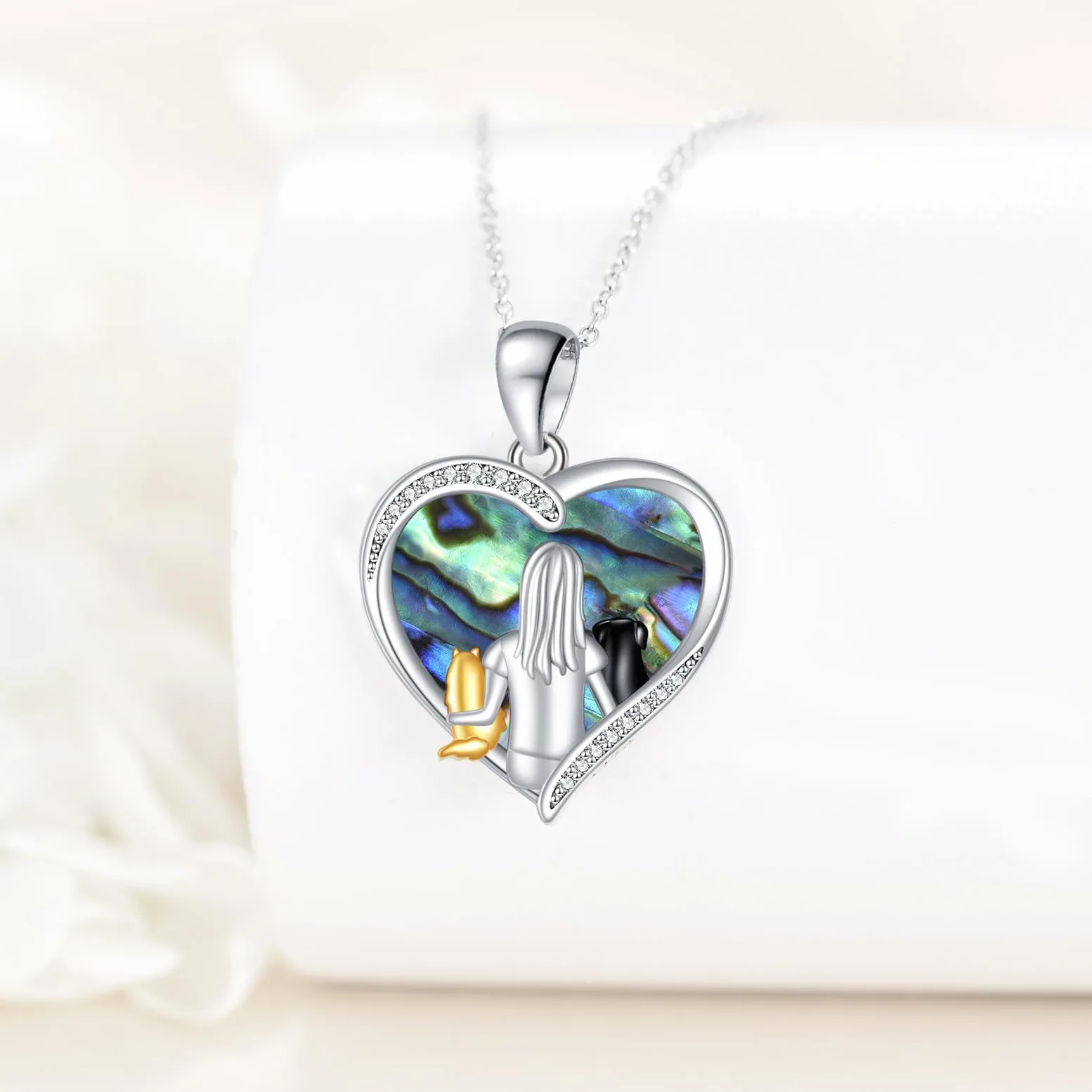 AXELUNA Collar de gato y perro para mujer, plata de ley 925 con texto en inglés "I Love My Cat Dog Forever", collares memorables, regalos de joyería para amantes de los animales