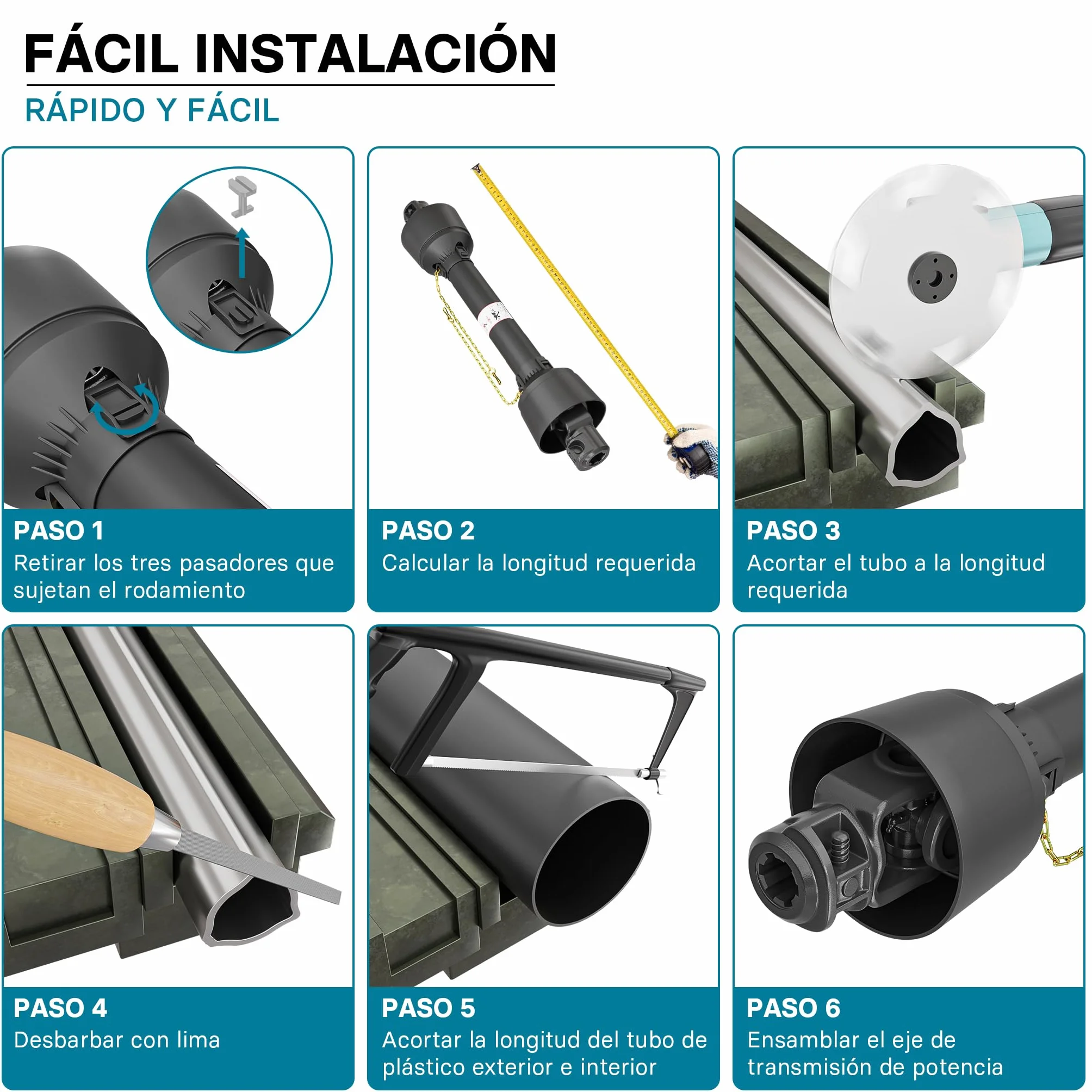 WilTec Toma de Fuerza T5 Eje transmisión cardán 1800-1980mm 620Nm 540rpm PTO 54kW 74CV 2X 1 3/8" 6 dientes
