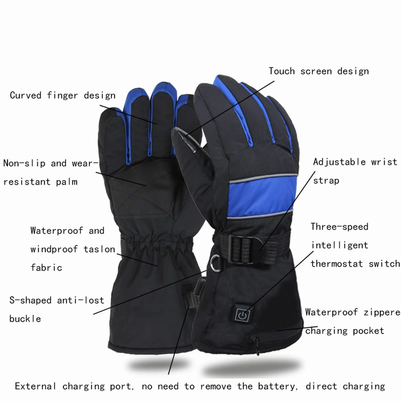 CHEWYNP Guantes térmicos para Hombres y Mujeres, Guantes térmicos para Motocicleta Pantalla táctil Impermeable Guantes térmicos de Invierno Calefacción de Doble Cara 3 Niveles de calefacci