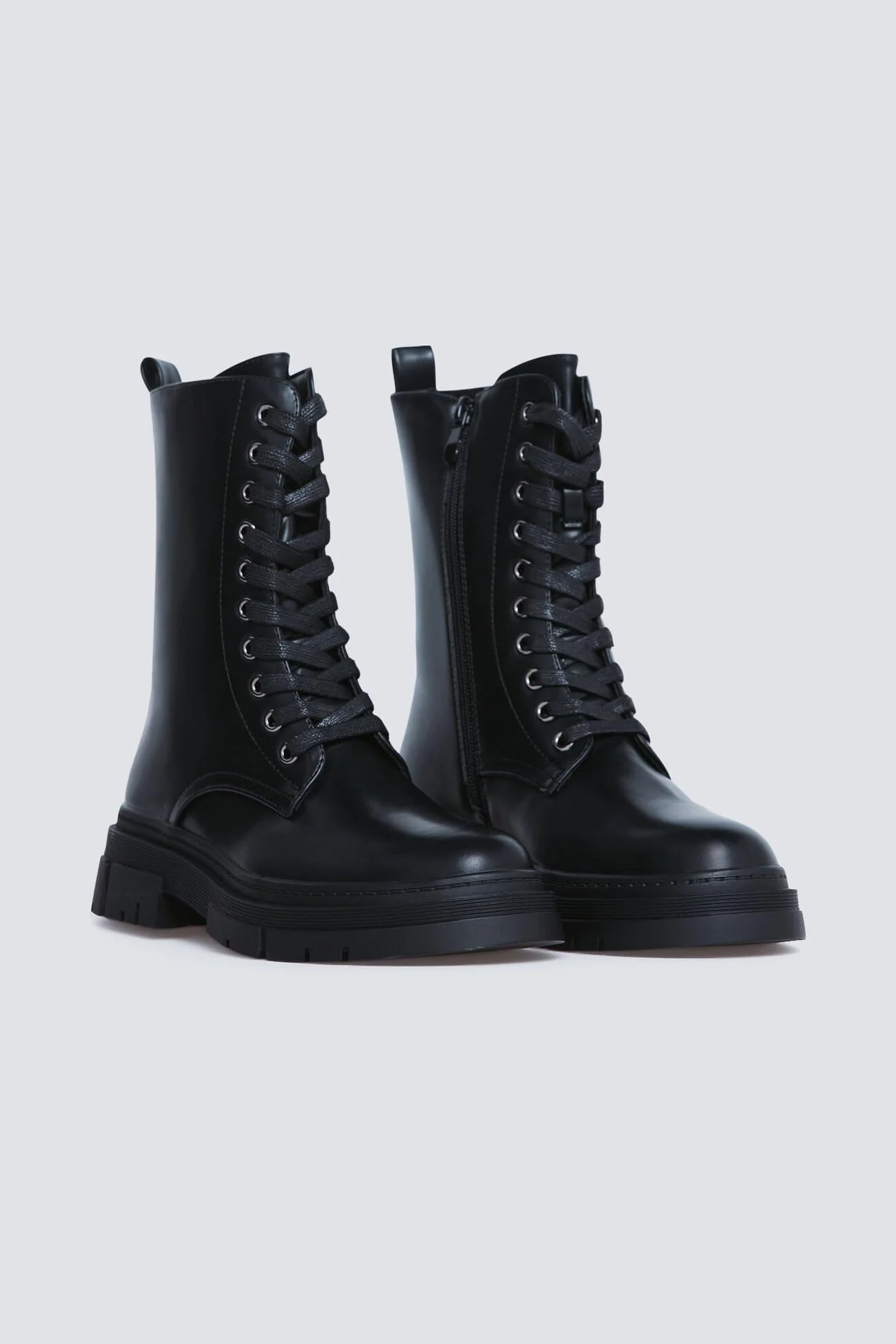 SPRINGFIELD Black PU Military Boot, Bota Militar Mujer