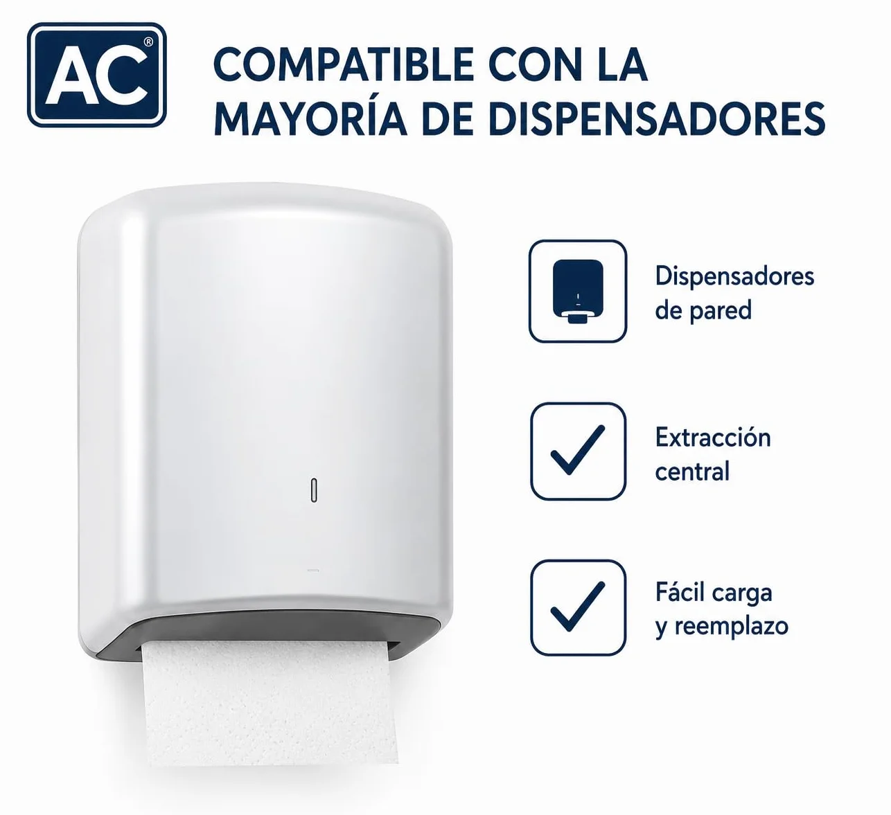 Bobina Papel Secamanos Mecha Laminado Gofrado Doble Capa Pack 6 unidades