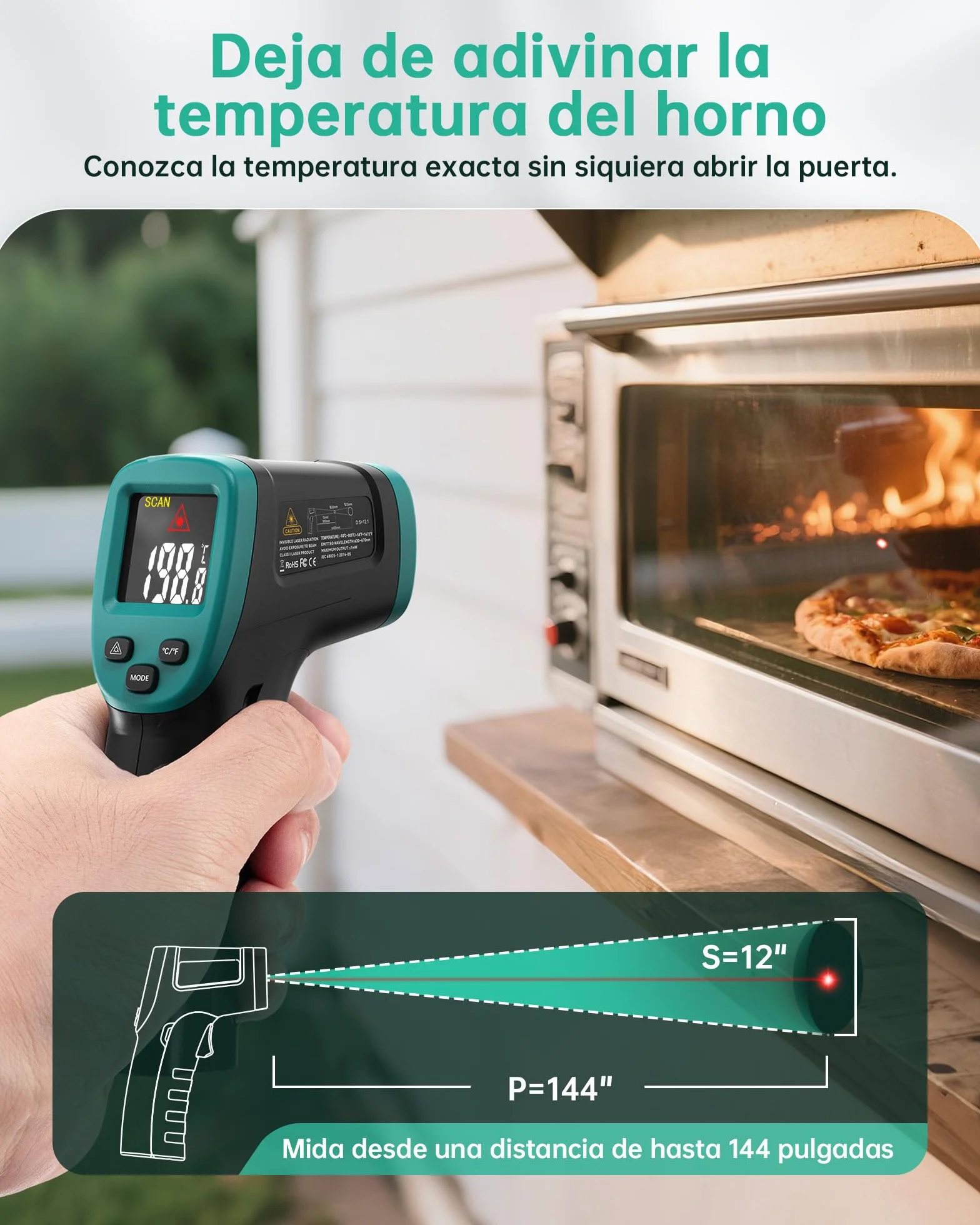 Termómetro infrarrojo ERICKHILL -50°C a 800°C láser digital sin contacto pantalla LCD emisividad ajustable