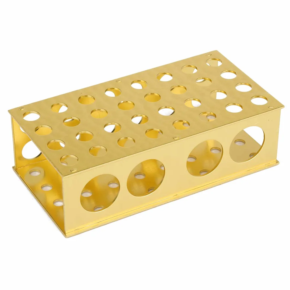 Soporte para tubos de ensayo de aluminio dorado 8x12, 3x18, 30 mm diámetro del orificio