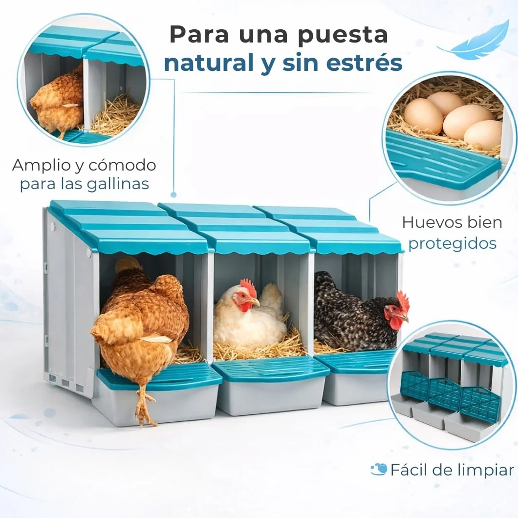 PONEDEROS para GALLINAS con 3 Huevos Falsos, Bolsa de Tela, Manual y Guía de Incubación - Nido Gallinas Ponedoras
