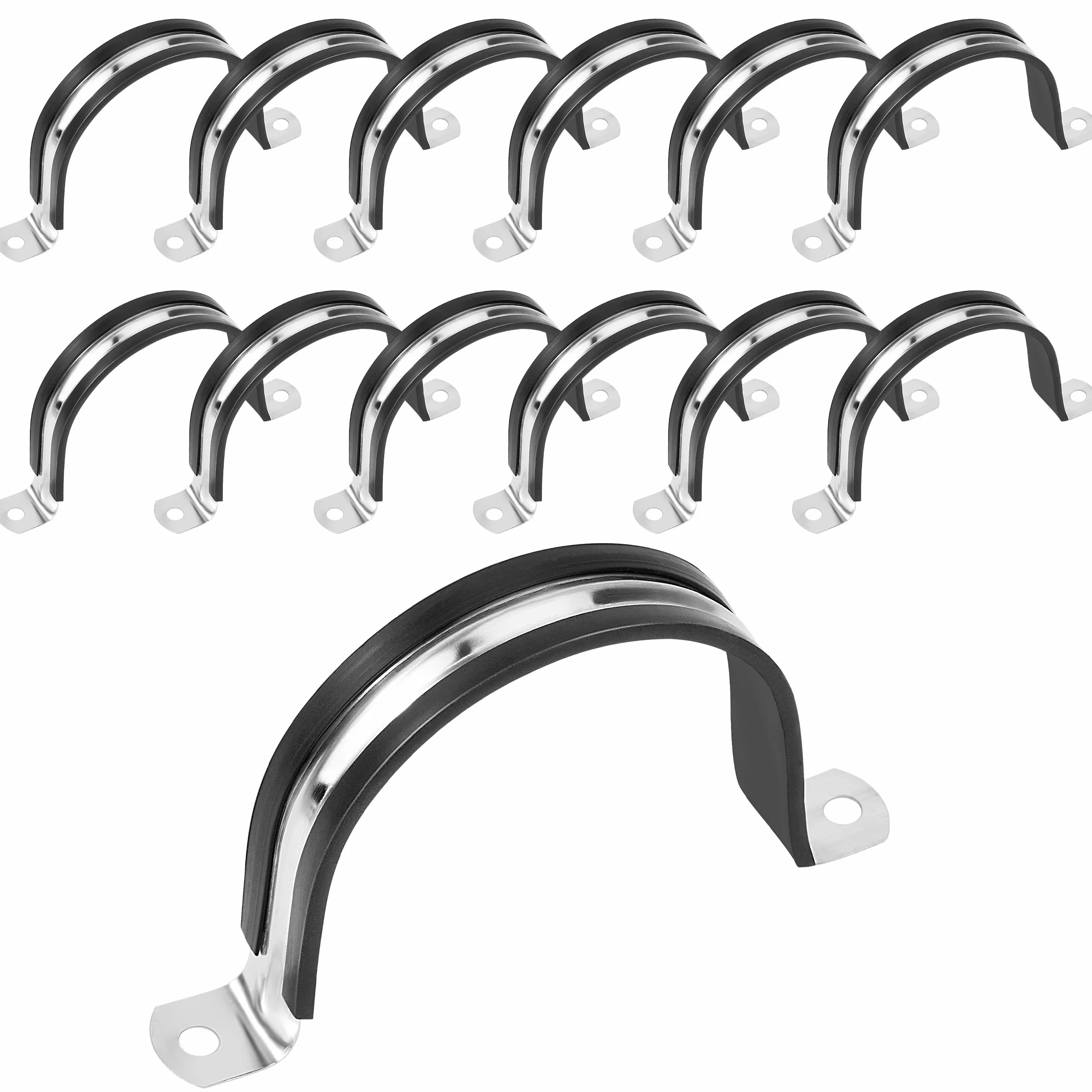 Abrazaderas para Tubos 48mm de Acero Inoxidable 304 con Acolchado de Goma 12 Piezas
