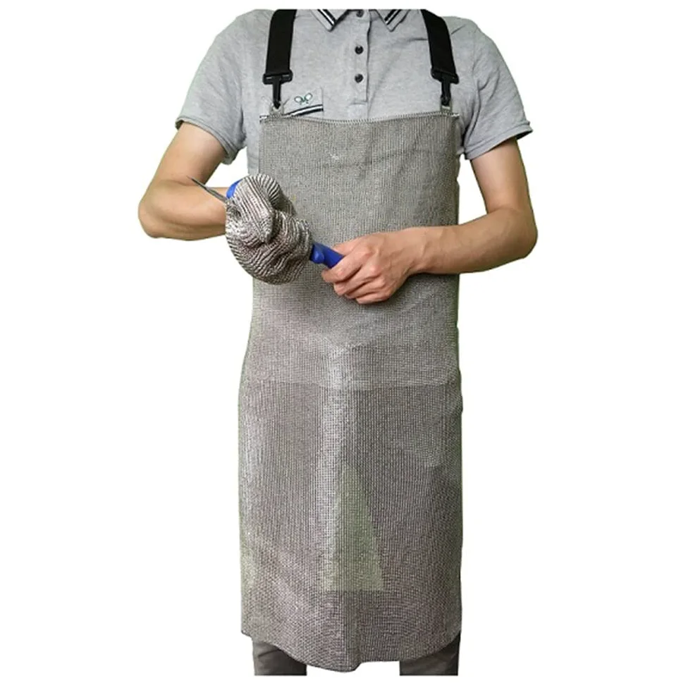 Delantal de malla de acero inoxidable resistente a los cortes, babero de trabajo de seguridad con correas ajustables para los hombros, resistente a puñaladas para carniceros y chefs