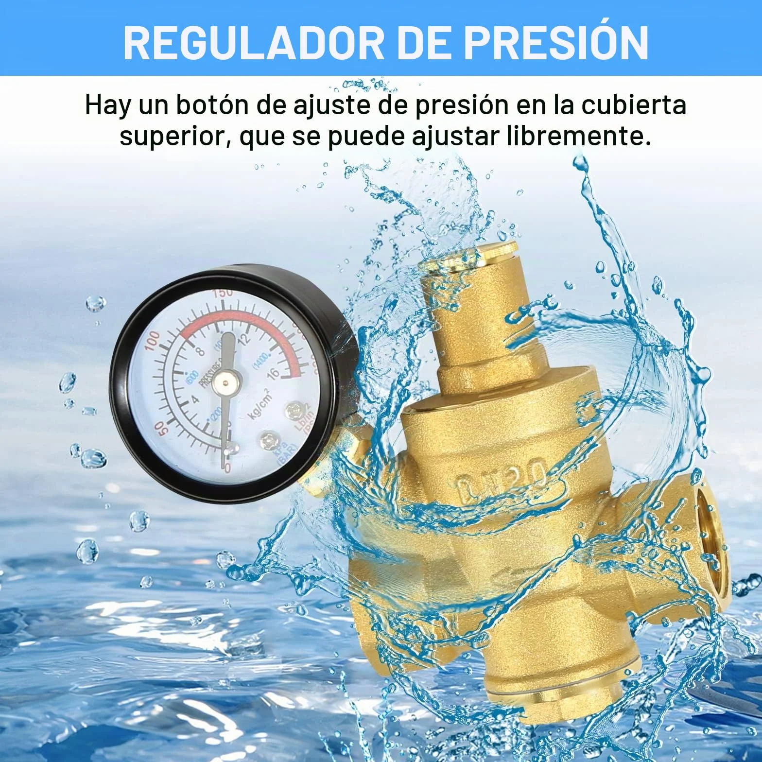 Regulador de Presión Agua DN20 3/4 Pulgada Latón Válvula Reductora