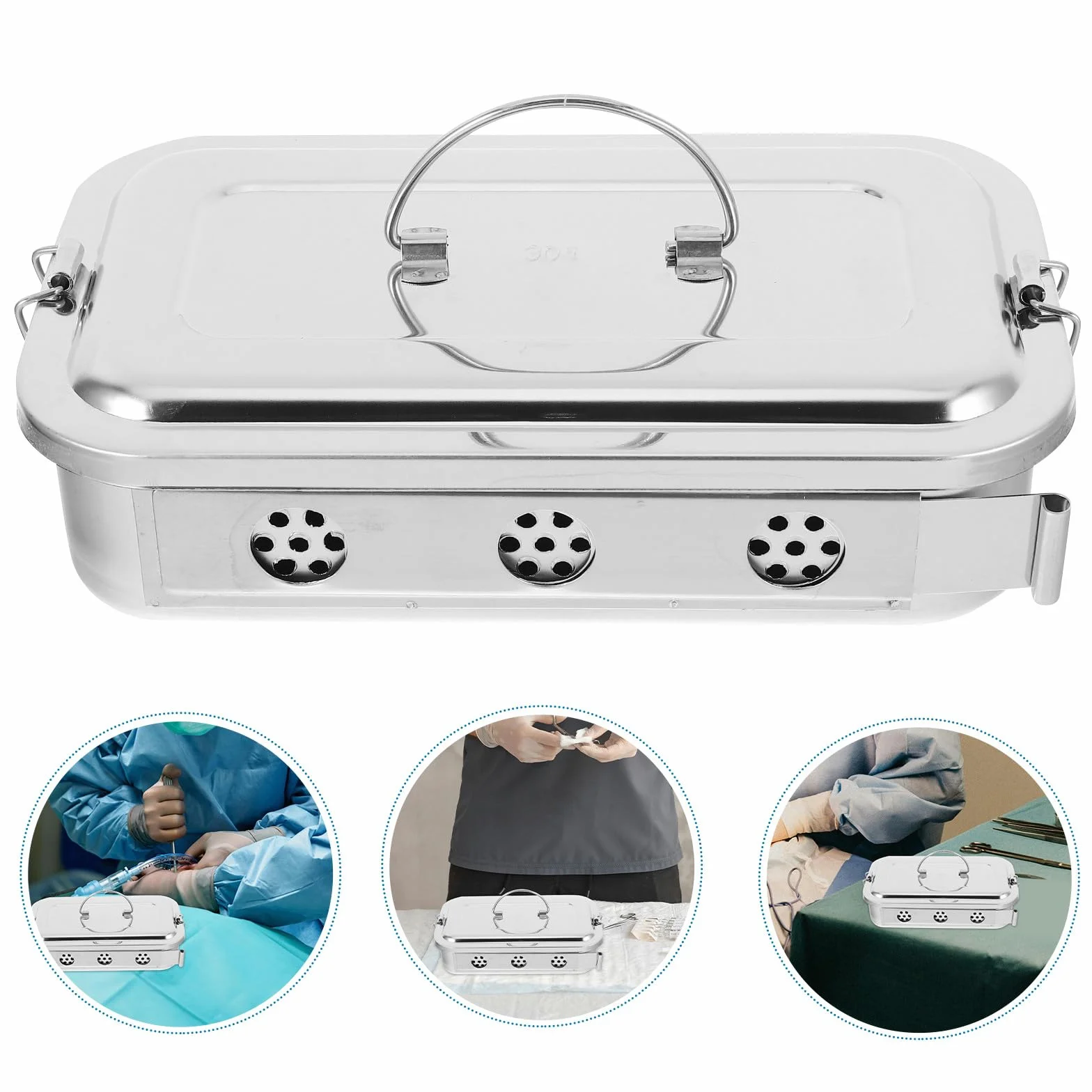 Caja de Acero Inoxidable para Instrumentos Médicos con Tapa y Orificios Bandeja de Esterilización