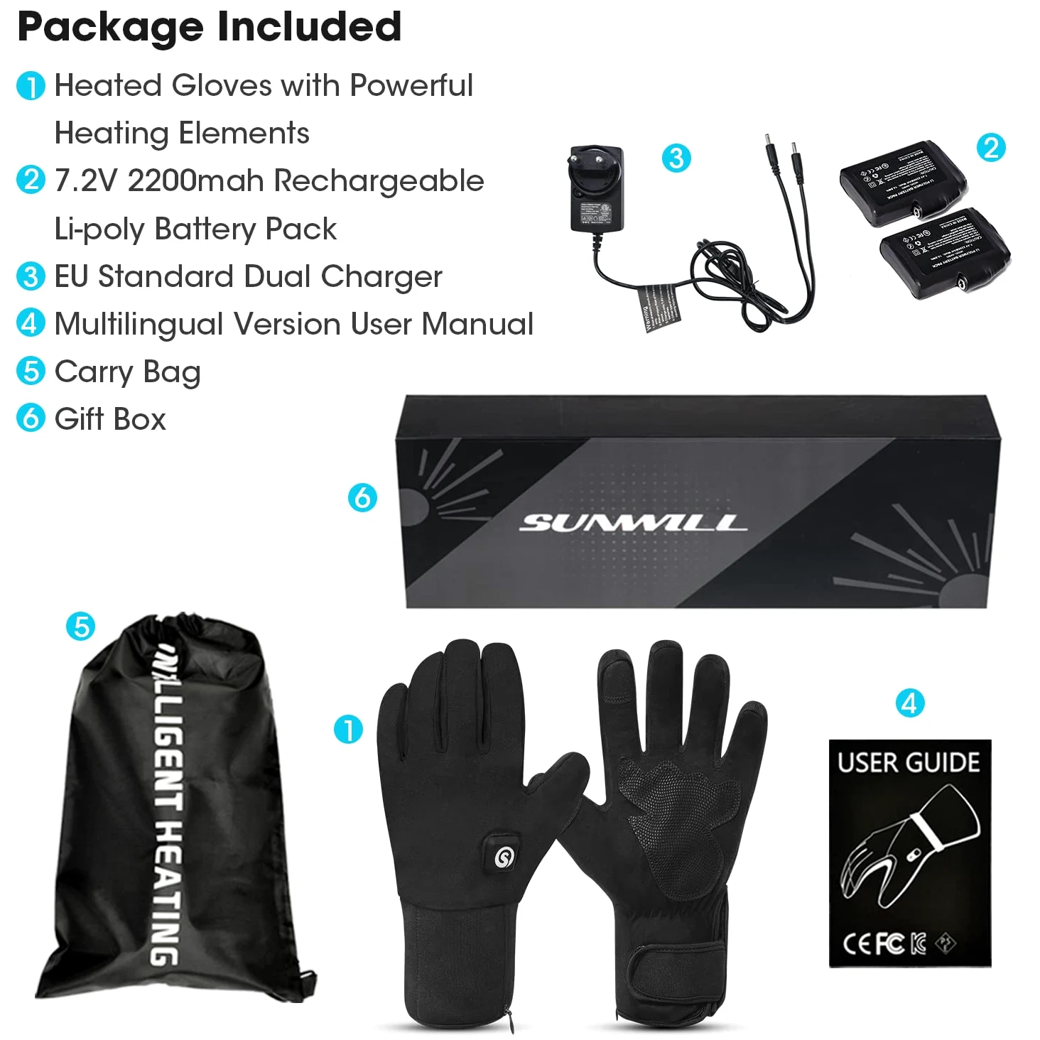 Guantes Calefactables, Guantes Térmicos Recargable 7.4V 2200mAh para Hombre y Mujer Eléctricos Guantes Moto Invierno Calefactables al Aire Libre Esquí Motociclismo Pesca Senderismo Prevenir Artritis