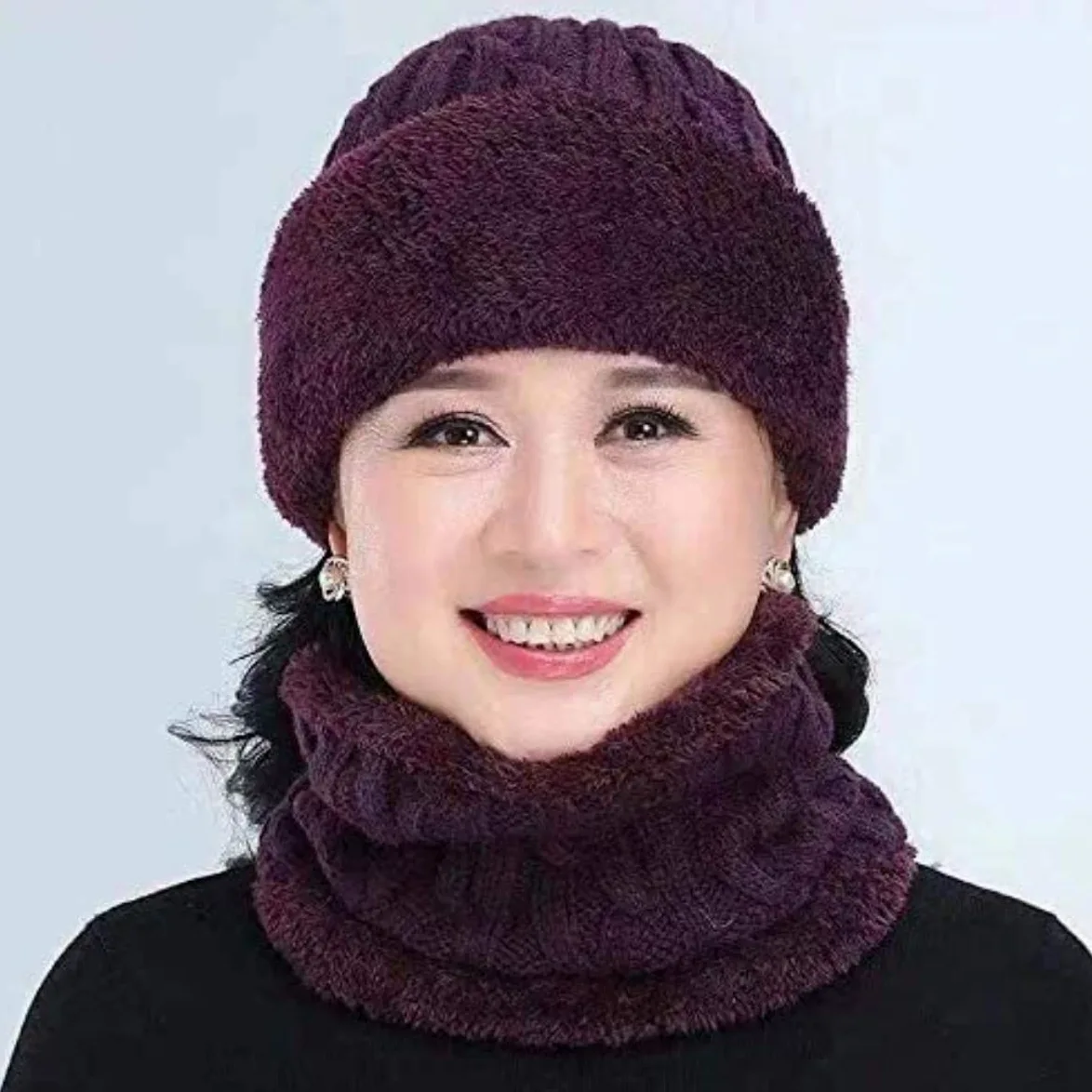 Gorro de Lana de Invierno con Forro Polar para Mujer, Conjunto de Bufanda de Punto, máscara, cálido, Suave y Holgado (Talla única)