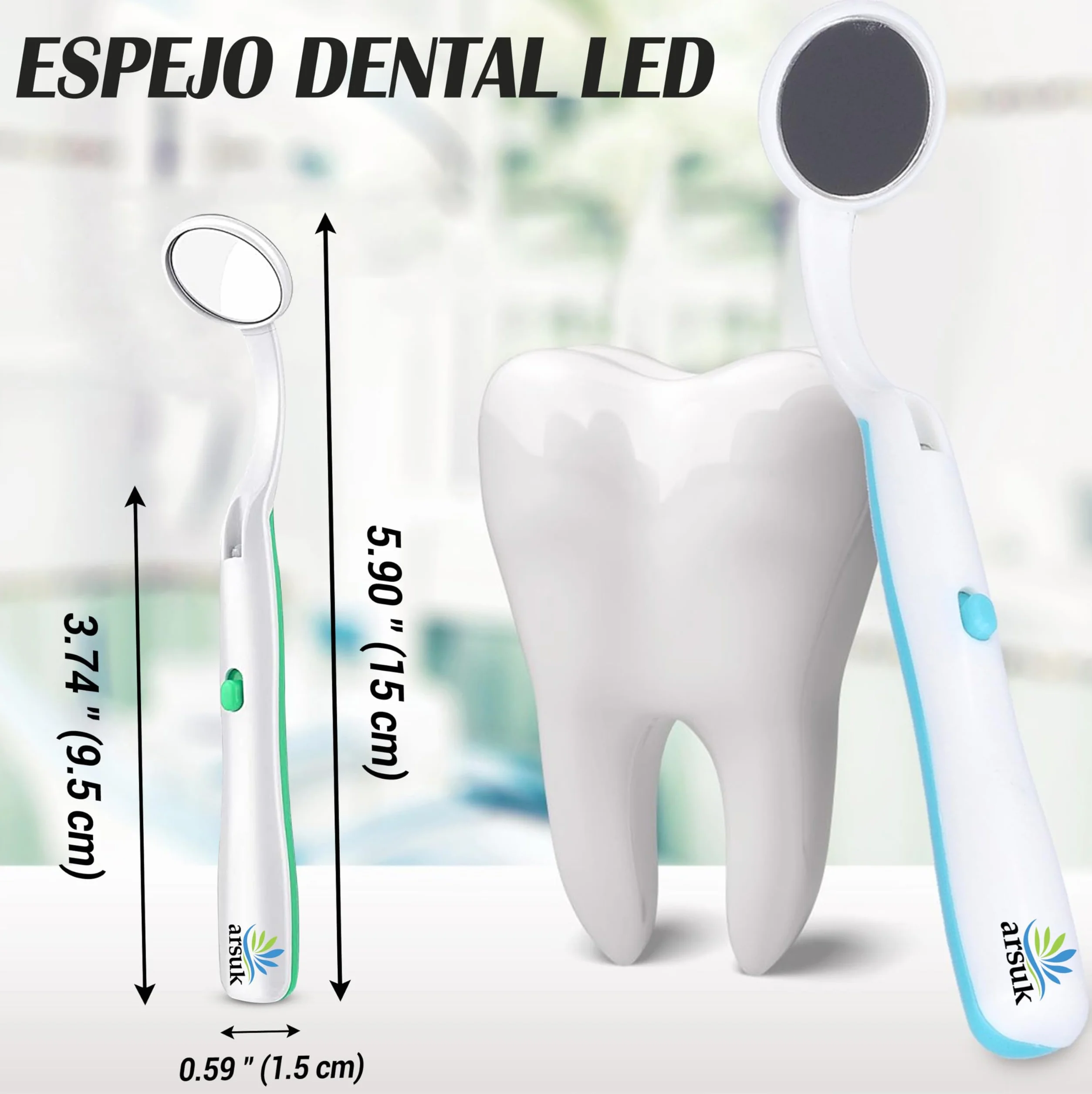 ARSUK Espejo dental LED antivaho 15 cm para inspección bucal, paquete de 2