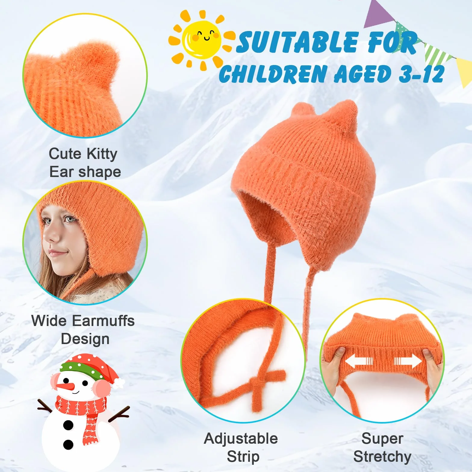 Lindo Orejas de Gato Gorros de Punto para 3-12 Años Niño Niñas, Las Orejas Térmicos Sombrero de Invierno Suave Amigable Cálido A Prueba de Viento Beanie Gorras para Actividades al Aire Libre
