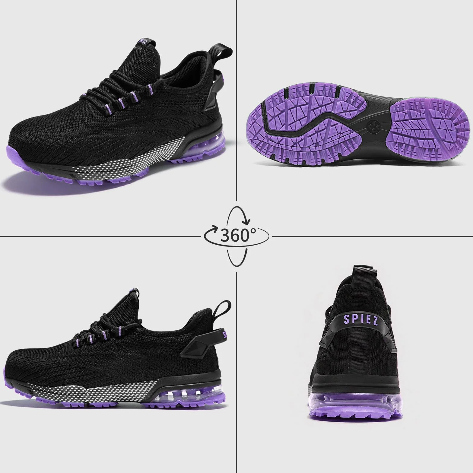 SPIEZ Zapatillas de Seguridad Mujer, Zapatos de Seguridad con Puntera Composite y Amortiguación de Aire, Diseño Ligero para Trabajo, Negro Rosa/Morado, EU 35–41