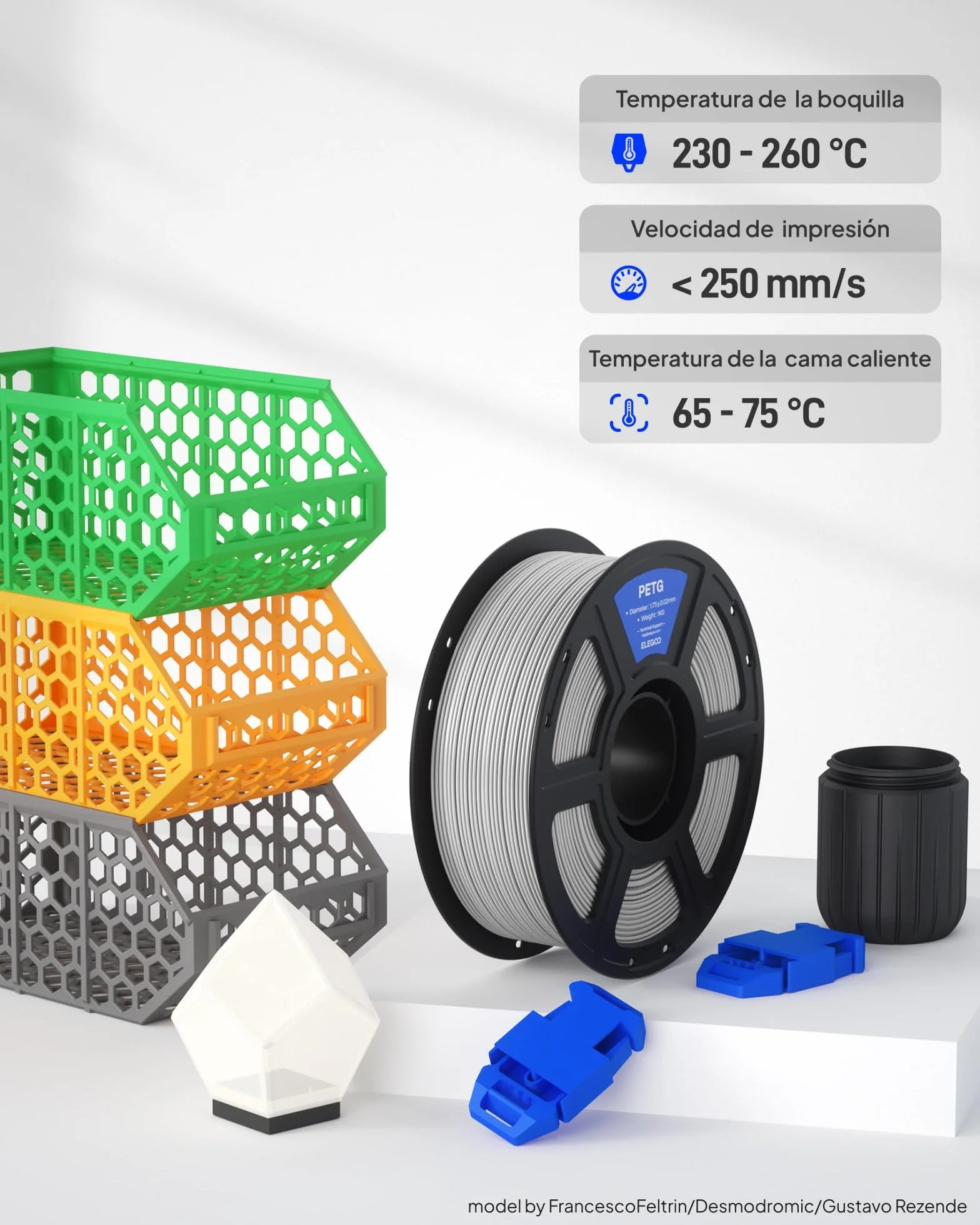 ELEGOO Filamento PETG 1.75mm 1KG Negro, Precisión Dimensional +/- 0.02mm para Impresora 3D