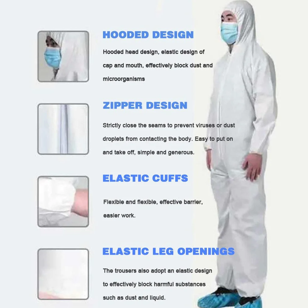 Mono de protección anti-estático de ácido químico alcalino Aceite antiestático Compuesto Protección traje de tela SMS Mono,desechable,elástico Cuff,M