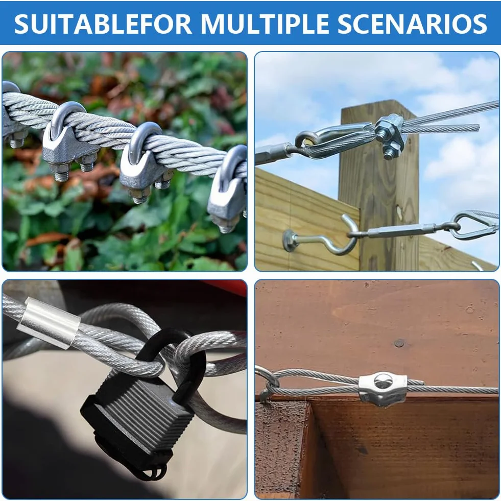 Flintronic Abrazadera de Cuerda de Alambre M2, 12 Piezas, Abrazadera de Cable de Acero Inoxidable 304, Clip Símplex para Cable de 2 mm