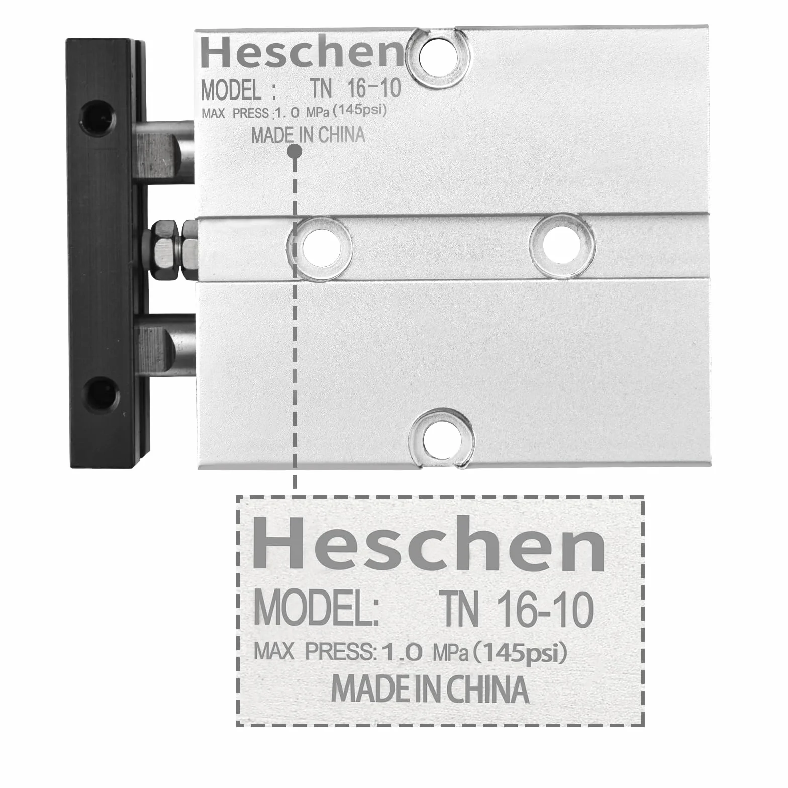 Heschen Cilindro neumático TN16-10 TDA16-10 doble efecto aluminio 16 mm 10 mm imán