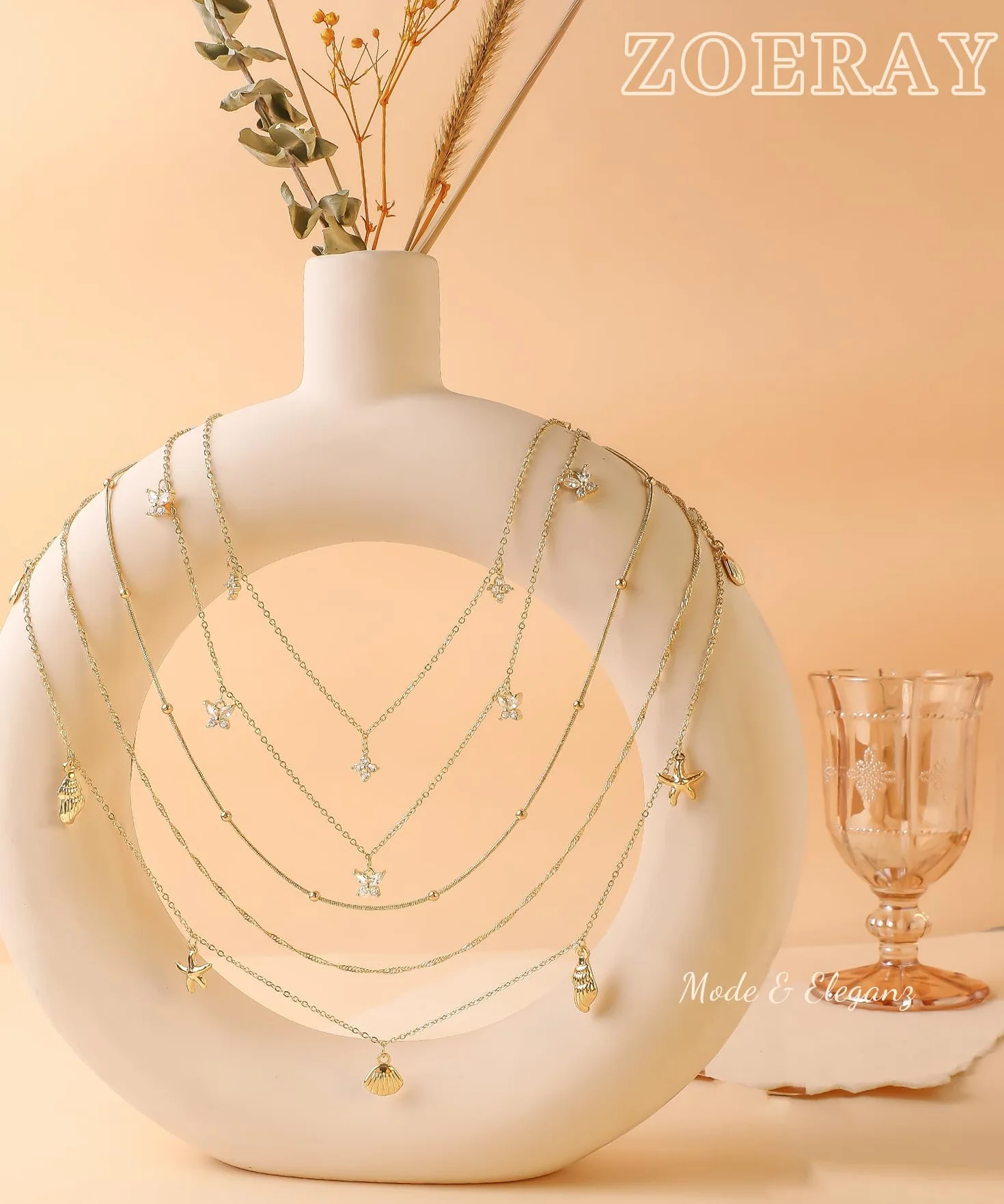 ZOERAY 2 cadenas de cintura doradas resistentes al agua con colgante chapado en oro de 18 quilates para mujer, cadena de cintura multicapa, cadena de cintura dorada, cadena ajustable para el cuerpo