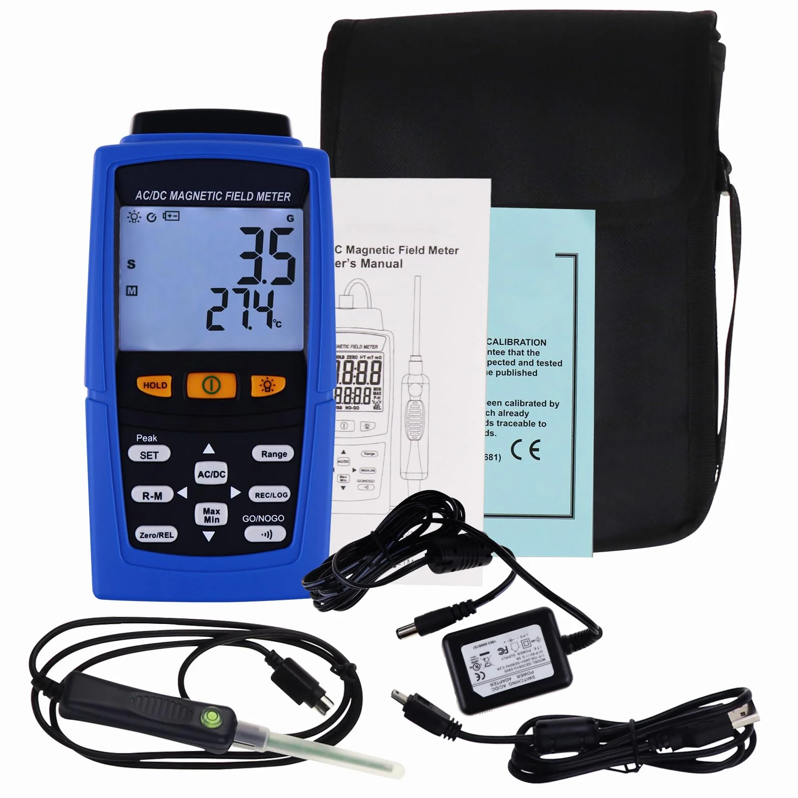 Gaussmeter Magnético Campo Fuerza Magnetómetro 3000mT (30000G) Teslameter Auto Manual Grabación