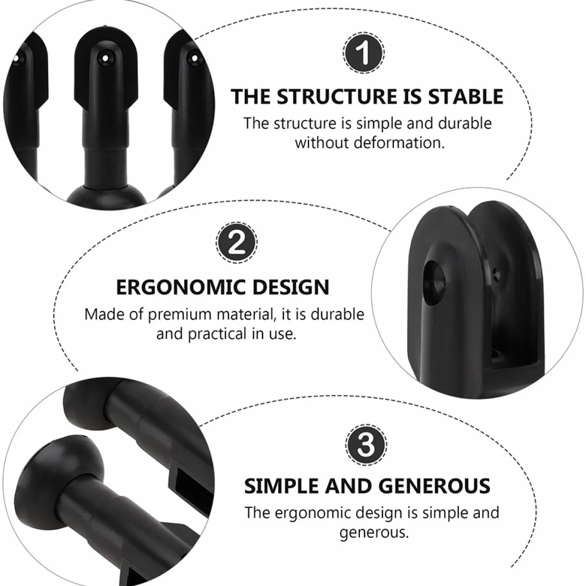 LIFKOME 2 Soportes de Plástico Negro para Mampara de Baño Altura Ajustable Resistente Corrosión