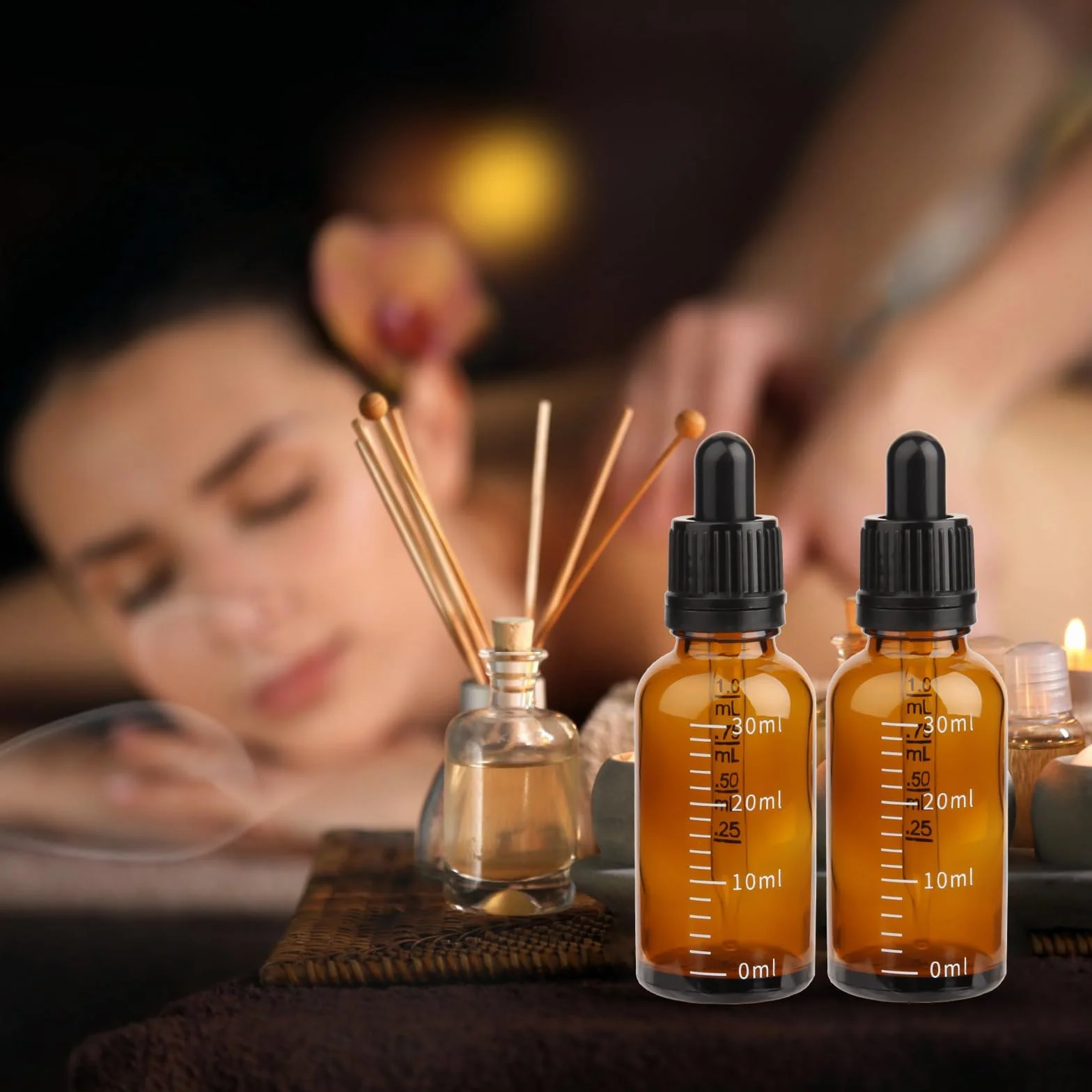 Goteros Cuentagotas 30ml Cristal con Pipetas y Escala para Aceite Esencial, Masaje, Aromaterapia