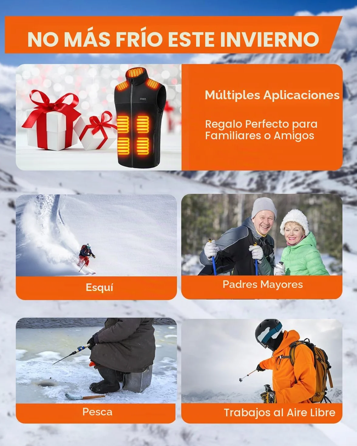 Chaleco Calefactable para Hombre Mujer,Chaqueta Calefactable con 10000mah Bateria 3 Niveles de Temperatura,13 Zonas de Calefacción,Tamaño Ajustable, Eléctrico Chaleco Térmico para el Invierno