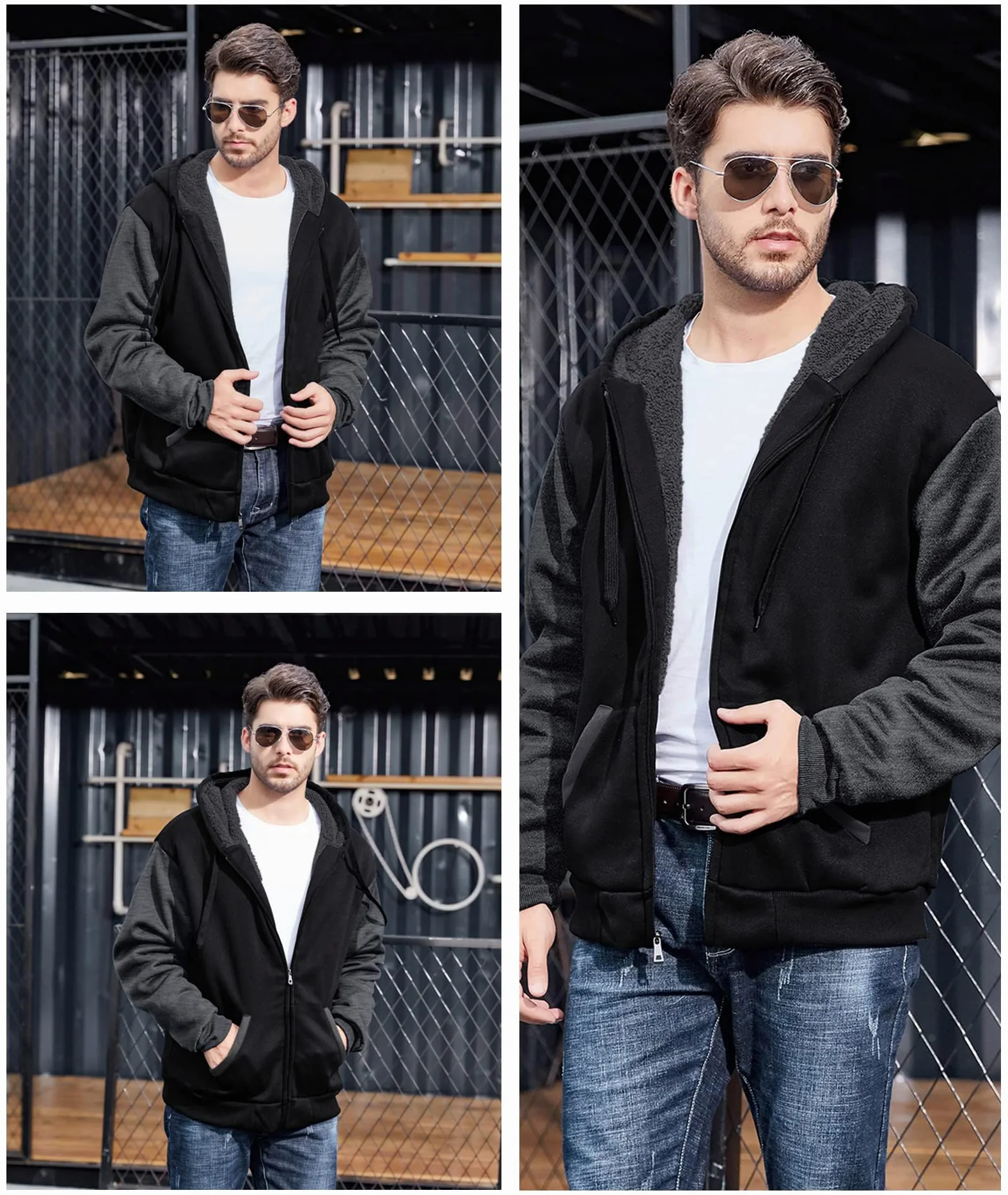 Little Beauty Sudaderas con capucha para hombre, con cremallera, forro polar, forro de sherpa, lana de invierno, sudadera pesada