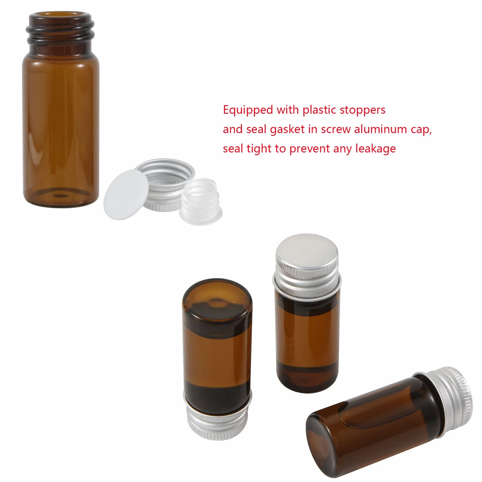 Ámbar Viales de Vidrio 10 ml con Tapones de Rosca, Vial Muestra Líquido, 50 Unidades