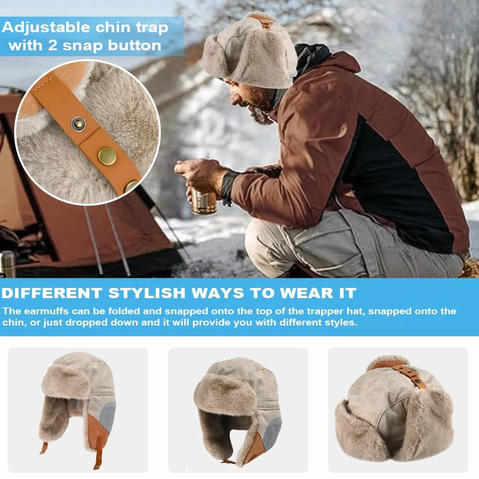 NAROSEBE Gorro de Bombardero Sombrero de Trampero Unisex Gorro de Aviador Caliente Sombrero de Aviador Gorro de Invierno Termico Gorro de Invierno Unisex con Orejas para Esquiar Escalar Pescar Cazar
