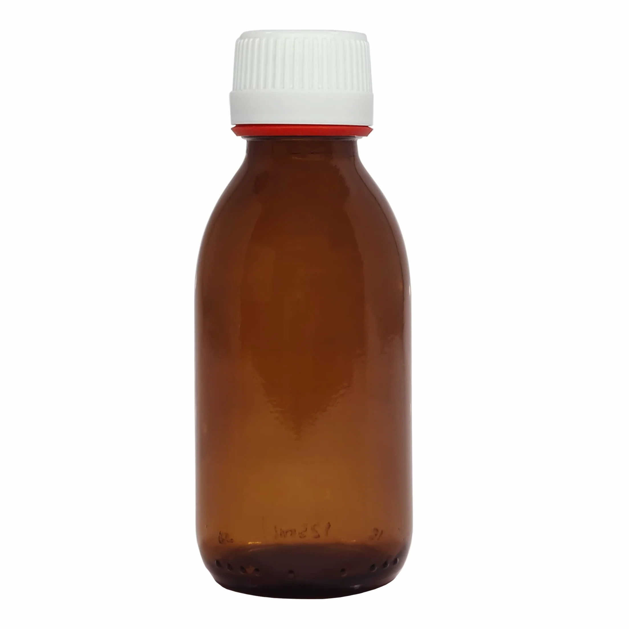 Botella de vidrio ámbar 125 ml con tapón a rosca y precinto - 6 unidades
