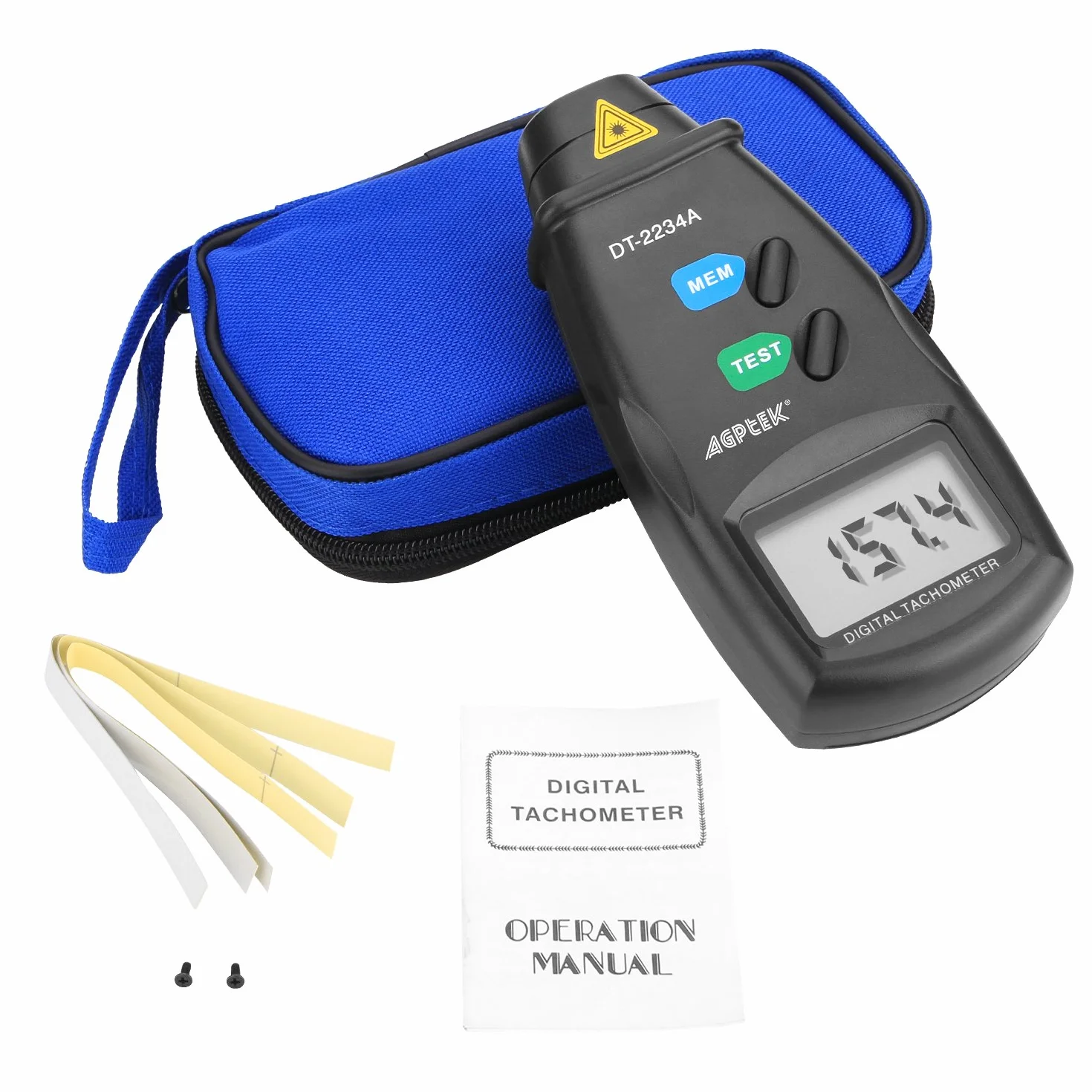 FITNATE 20713A Tacómetro Digital RPM, Medidor de Velocidad sin Contacto, 2,5~99 999 RPM con Baterías y Cinta Reflectante