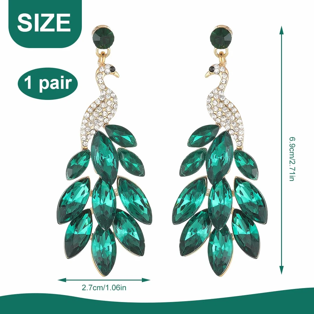 1 par de pendientes de mujer con borlas Pendientes de pavo real de cristal Boho con cuentas en cascada Aretes de gota con flecos, verde