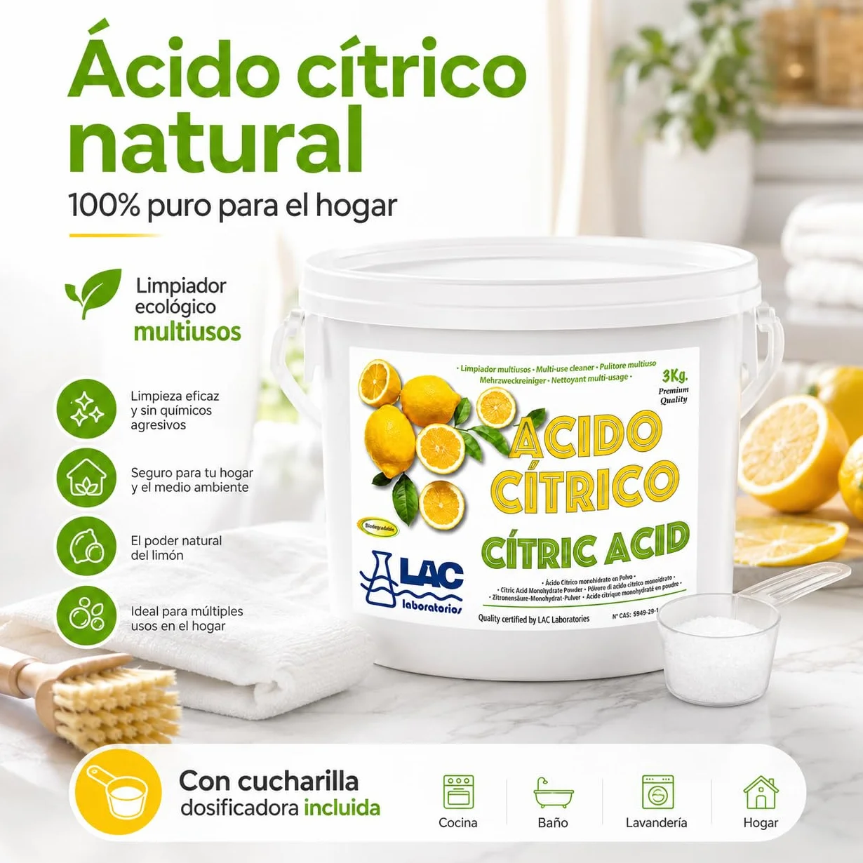 Ácido Cítrico Anhidro Natural 100% Puro 3 kg Laboratorios LAC - DIASA