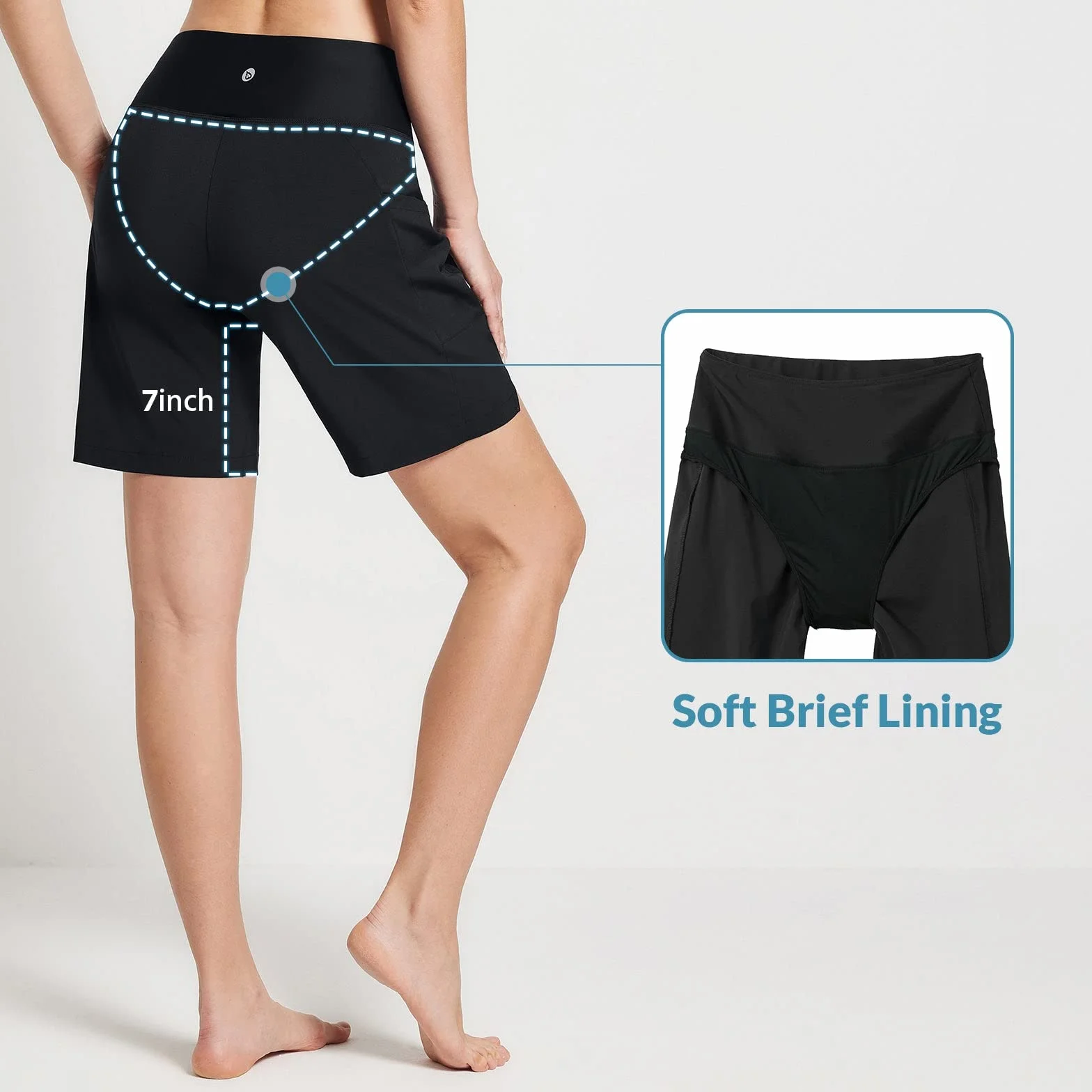 baleaf Shorts de Natación Mujeres Cintura Alta Shorts de Verano con Bolsillos Secado Rápido Acuáticos Pantalones Cortos para Surf Playa UPF 50+