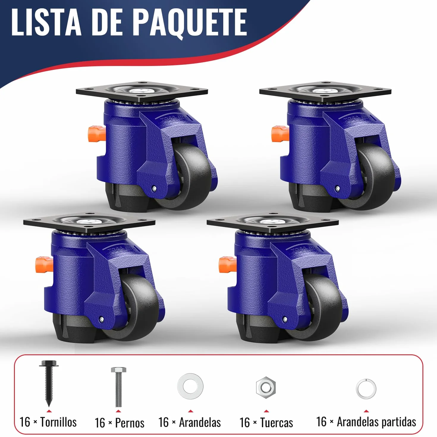 Ruedas de Nivelación con Mango de Trinquete 1200 kg 107-114 mm Giratorias para Bancos de Trabajo