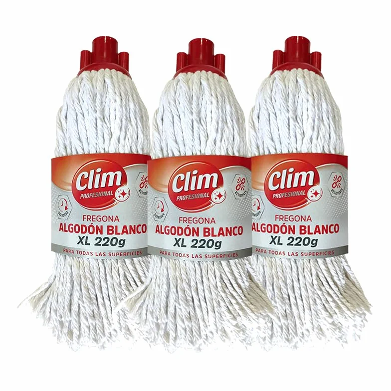 Clim Profesional 3 Fregonas Domésticas de Algodón Blanco Extra de 220 Gramos