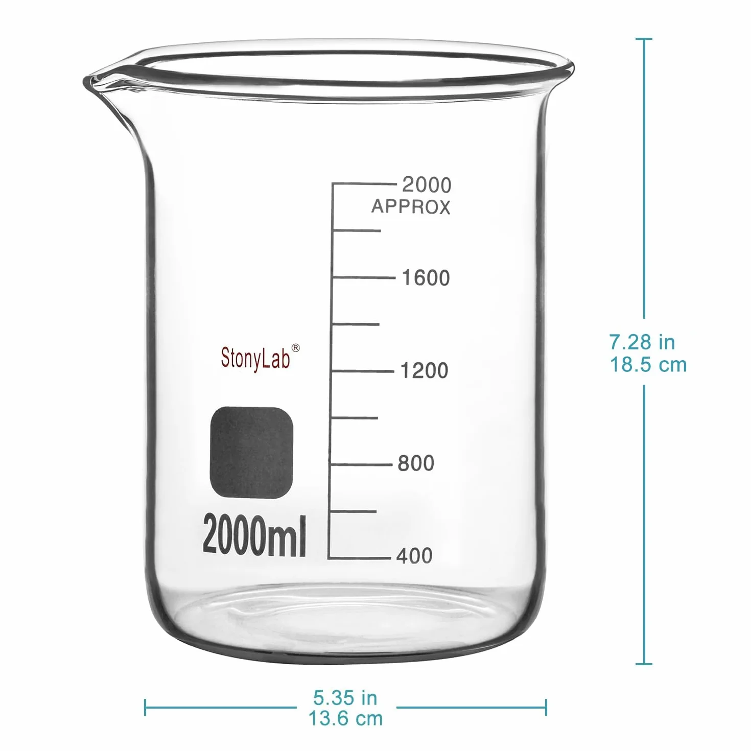 Stonylab Vaso de Precipitados de Vidrio Borosilicato Graduado 2000 ml Griffin