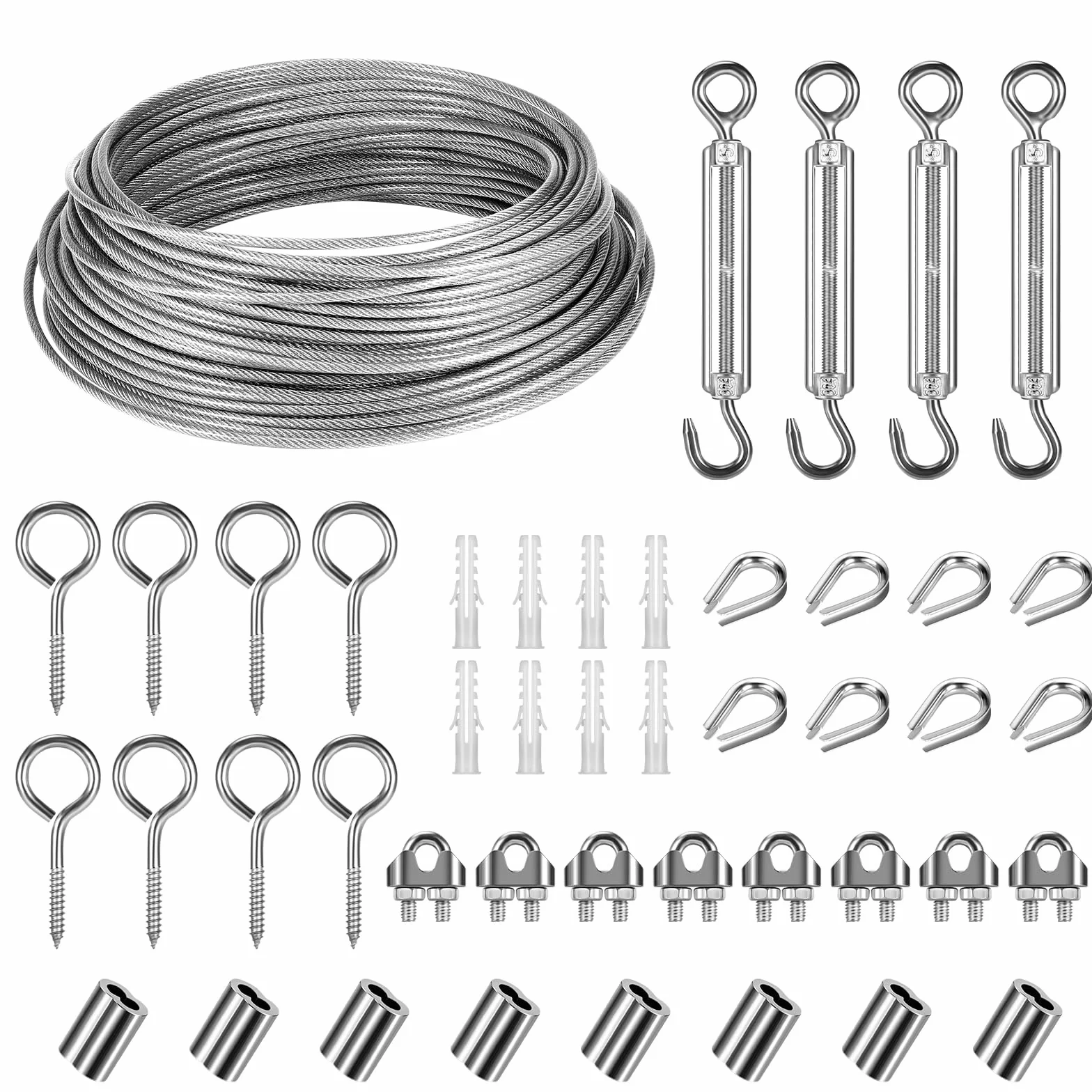 Kit de cables de acero inoxidable 30m Φ 3mm, cable recubierto PVC con tensor M5 para plantas trepadoras