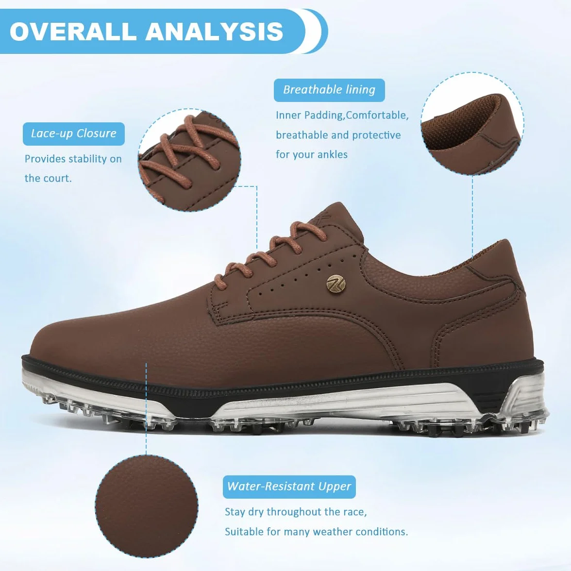 ULTIANT Zapatos de Golf para Hombre:Impermeables,Duraderos, con Cordones y Transpirables; Zapatillas de Entrenamiento para Golf